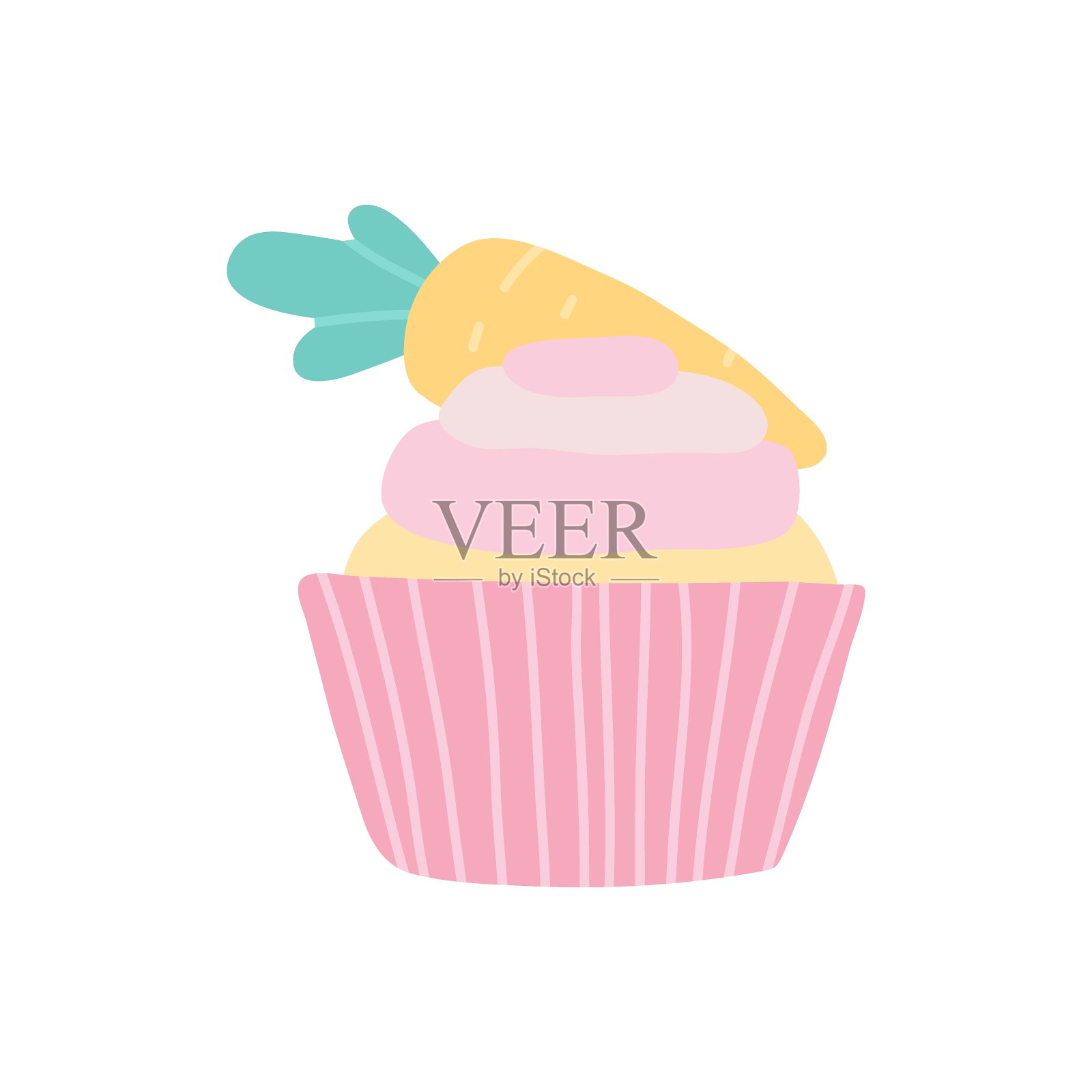 可爱的复活节胡萝卜纸杯蛋糕。矢量孤立的插图在白色的背景插画图片素材