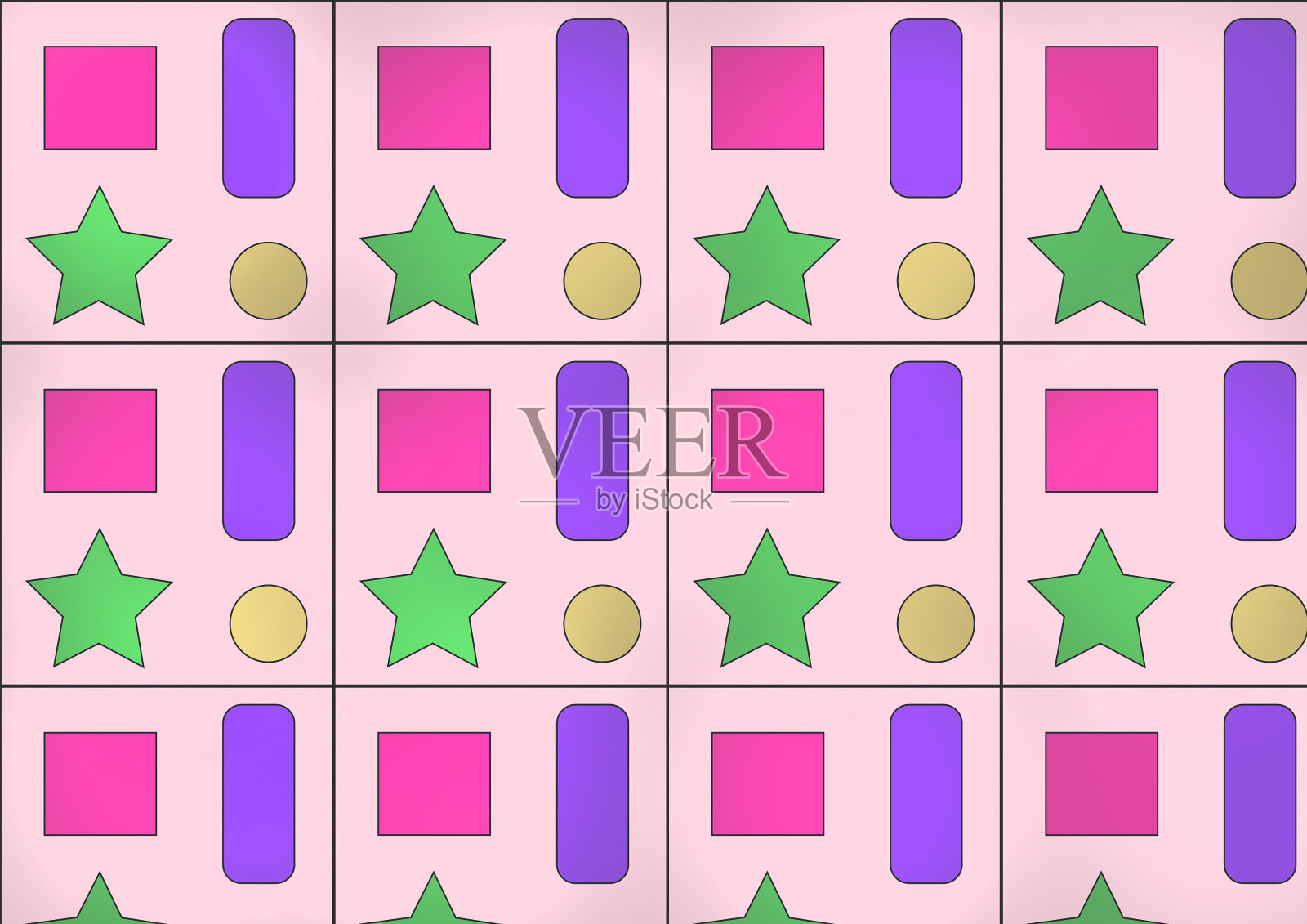 在柔和的粉红色背景上的几何形状图案插画图片素材