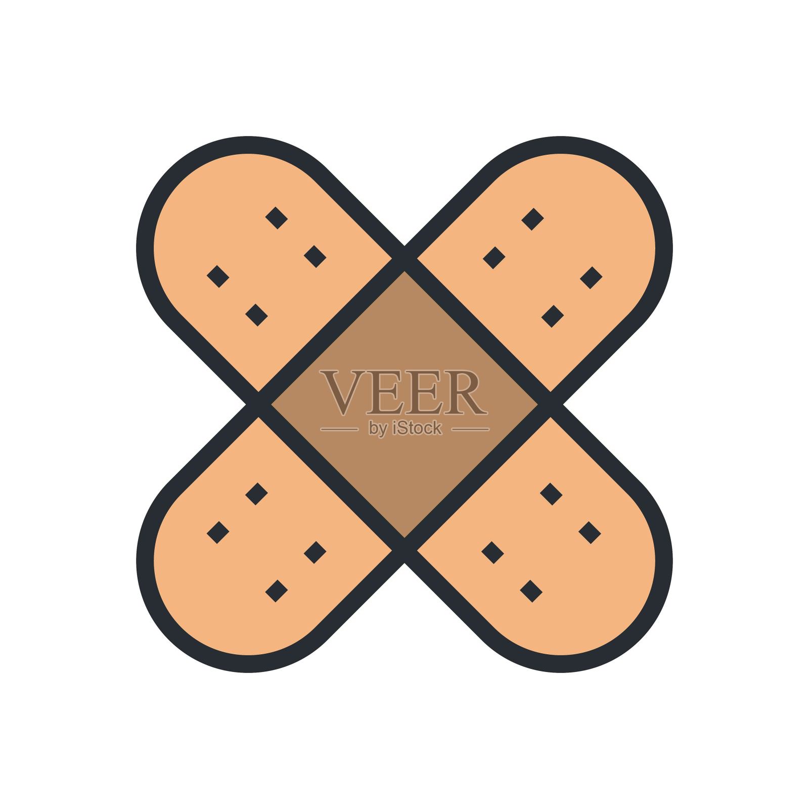 绷带或创可贴平面矢量图标医疗应用程序。图标素材