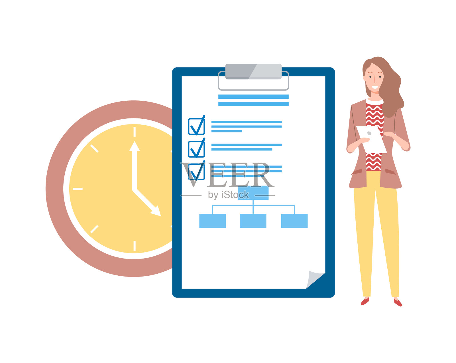 页与Tick，经理与填充纸矢量插画图片素材