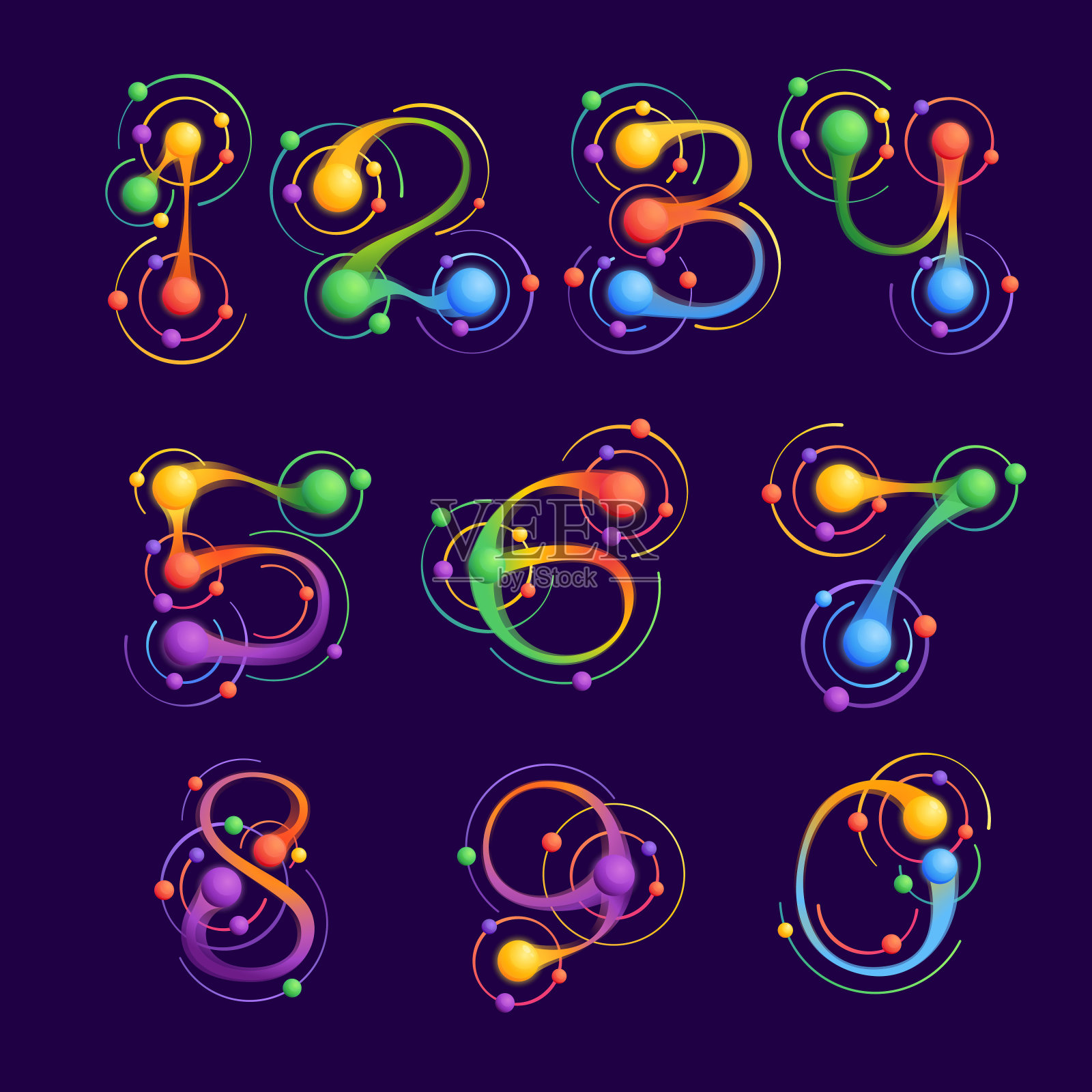 由原子轨道组成的数字。插画图片素材