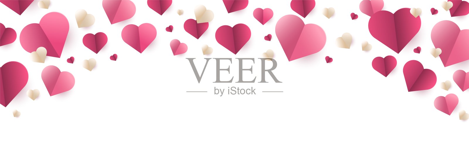 情人节红色纸心贺卡促销banner插画图片素材