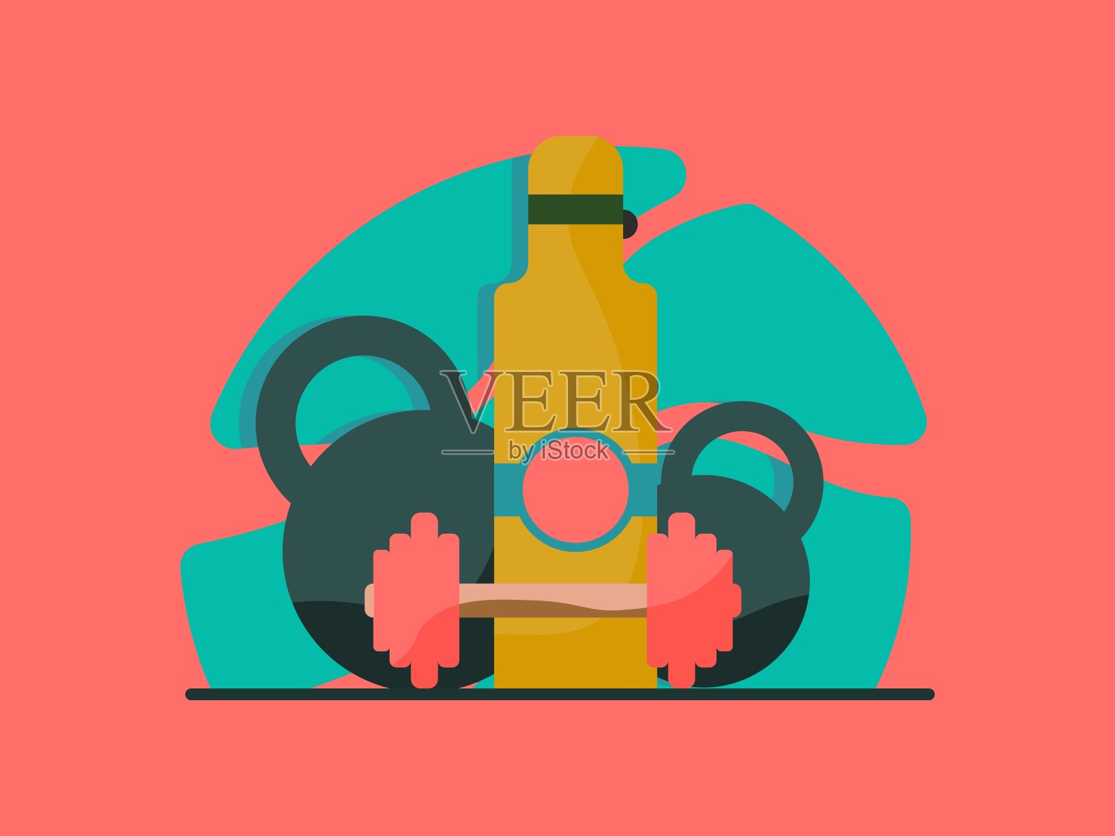 插图与哑铃，壶铃和营养饮料。矢量图插画图片素材