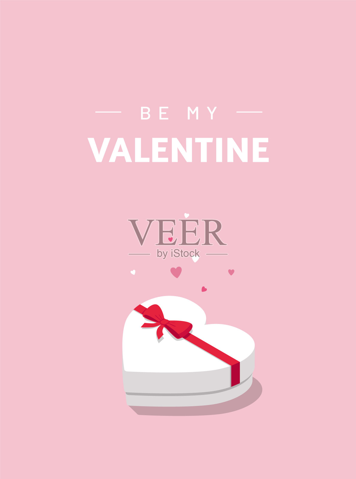 是我的情人。可爱的等距贺卡或旗帜概念心形白色礼盒粉红色的背景。——矢量图插画图片素材