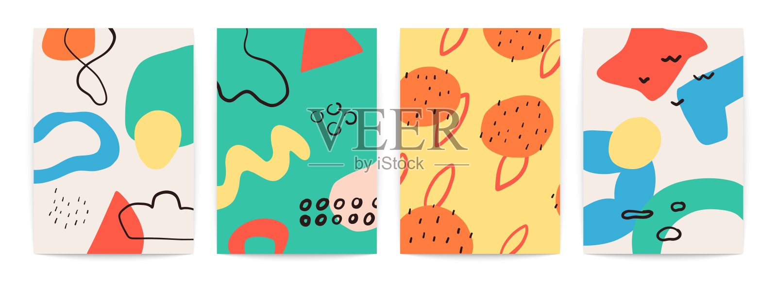 抽象的涂鸦形状海报。丰富多彩的图片。明亮而有创意的图画。矢量图插画图片素材