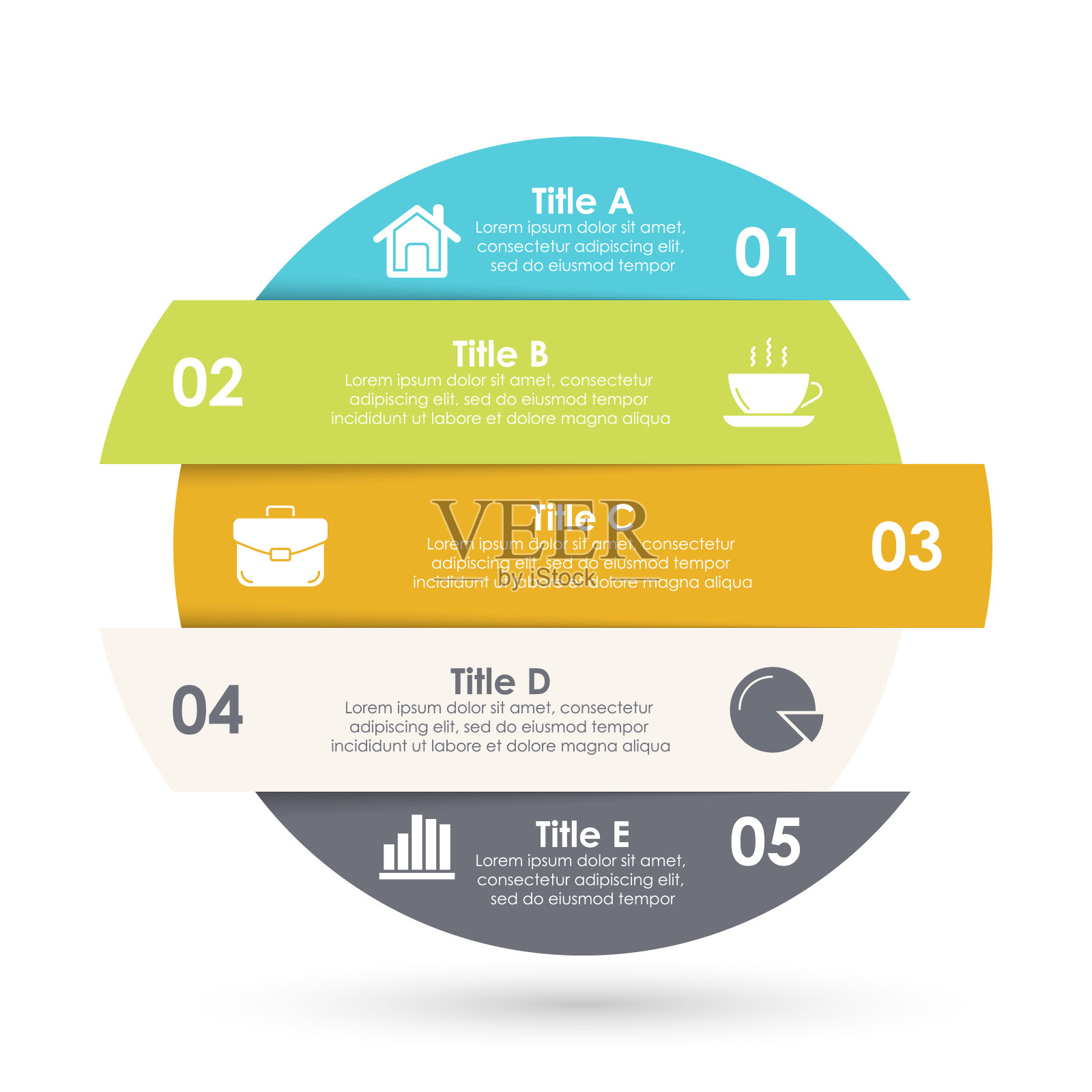 带有5个步骤、选项或过程的矢量信息图。模板的图表，图形，工作流，网页设计。经营理念。插画图片素材