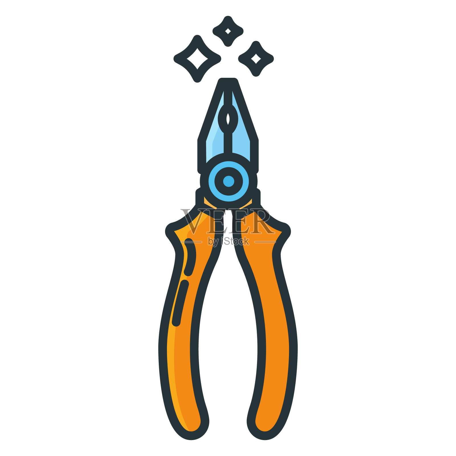 概念对钳子构造工具图标，组合钳子工具包专业仪器平线矢量图，孤立上白色。插画图片素材