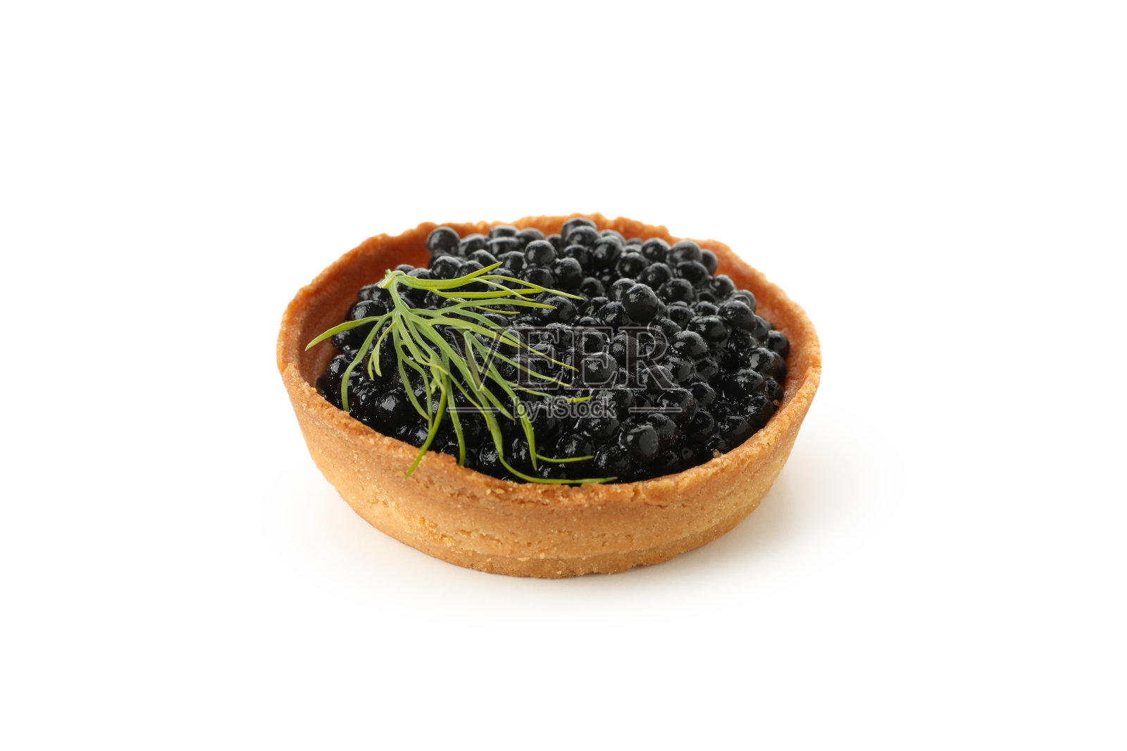 带有黑鱼子酱和莳萝的馅饼，孤立在白色背景上照片摄影图片