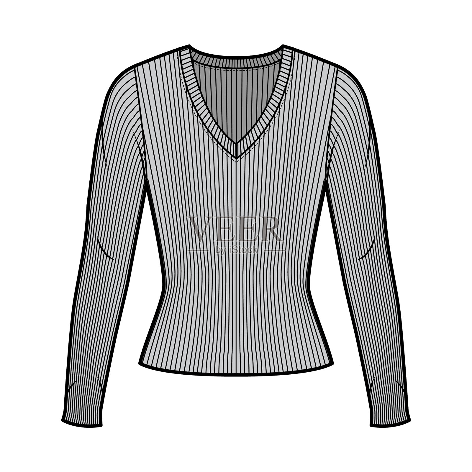 罗纹v领针织毛衣技术时尚插画图片素材