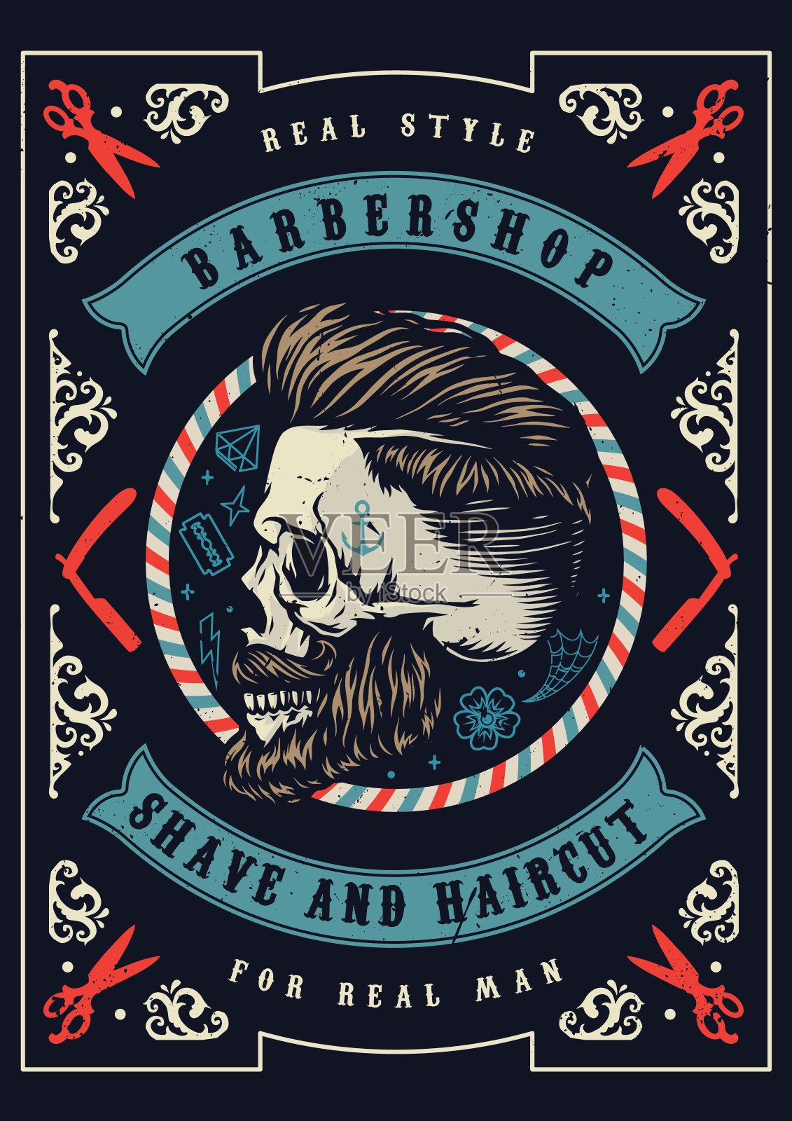 理发店复古彩色海报插画图片素材