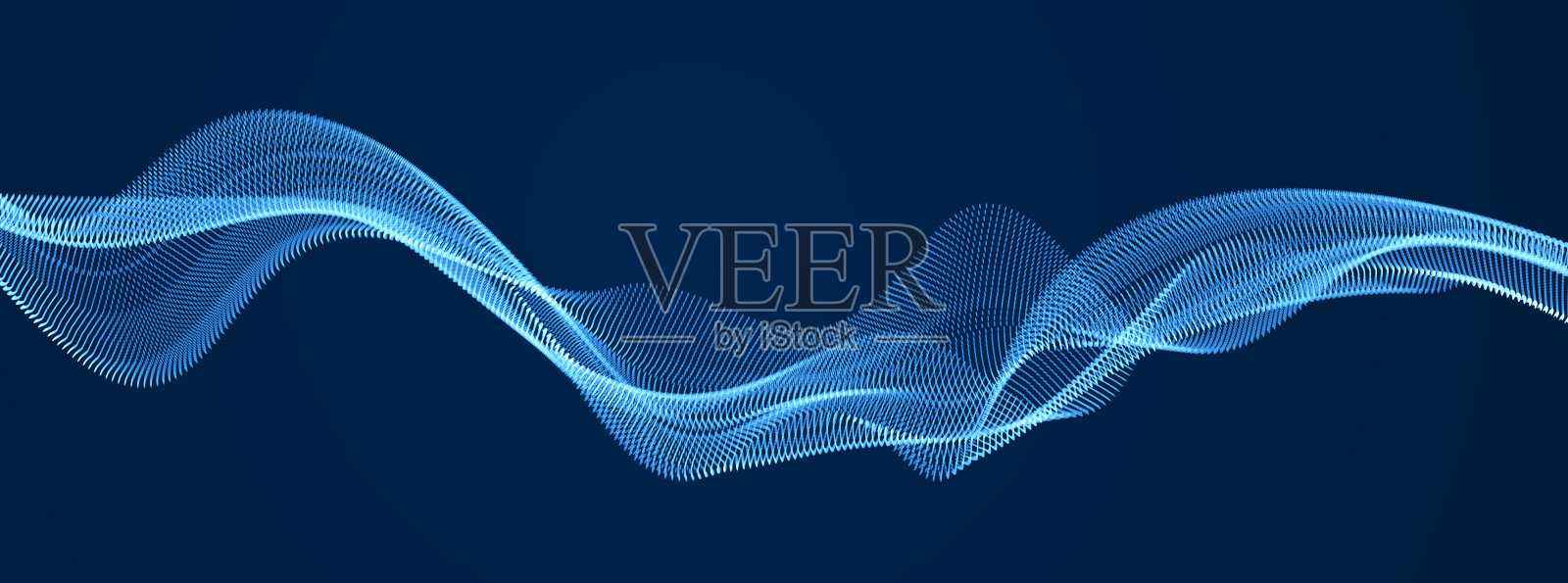 矢量抽象背景与流动粒子波在黑暗，平滑曲线形状线，粒子阵列流。3d形状发光点混合网格，技术放松墙纸。插画图片素材