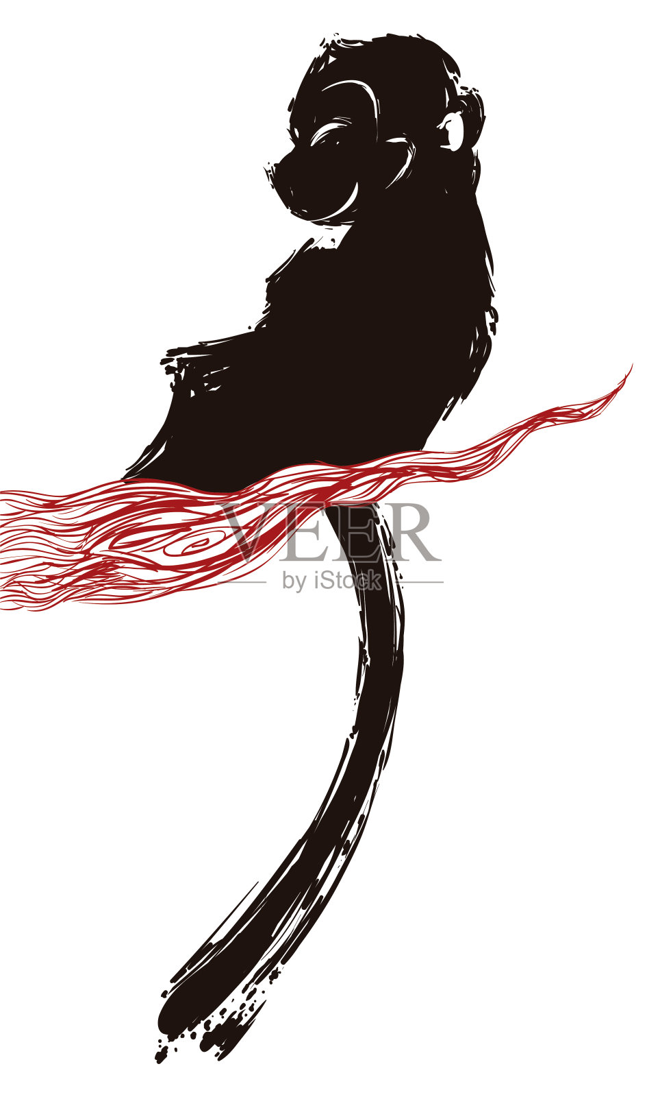 可爱的猴子在树枝上轻松的笔触风格插画图片素材