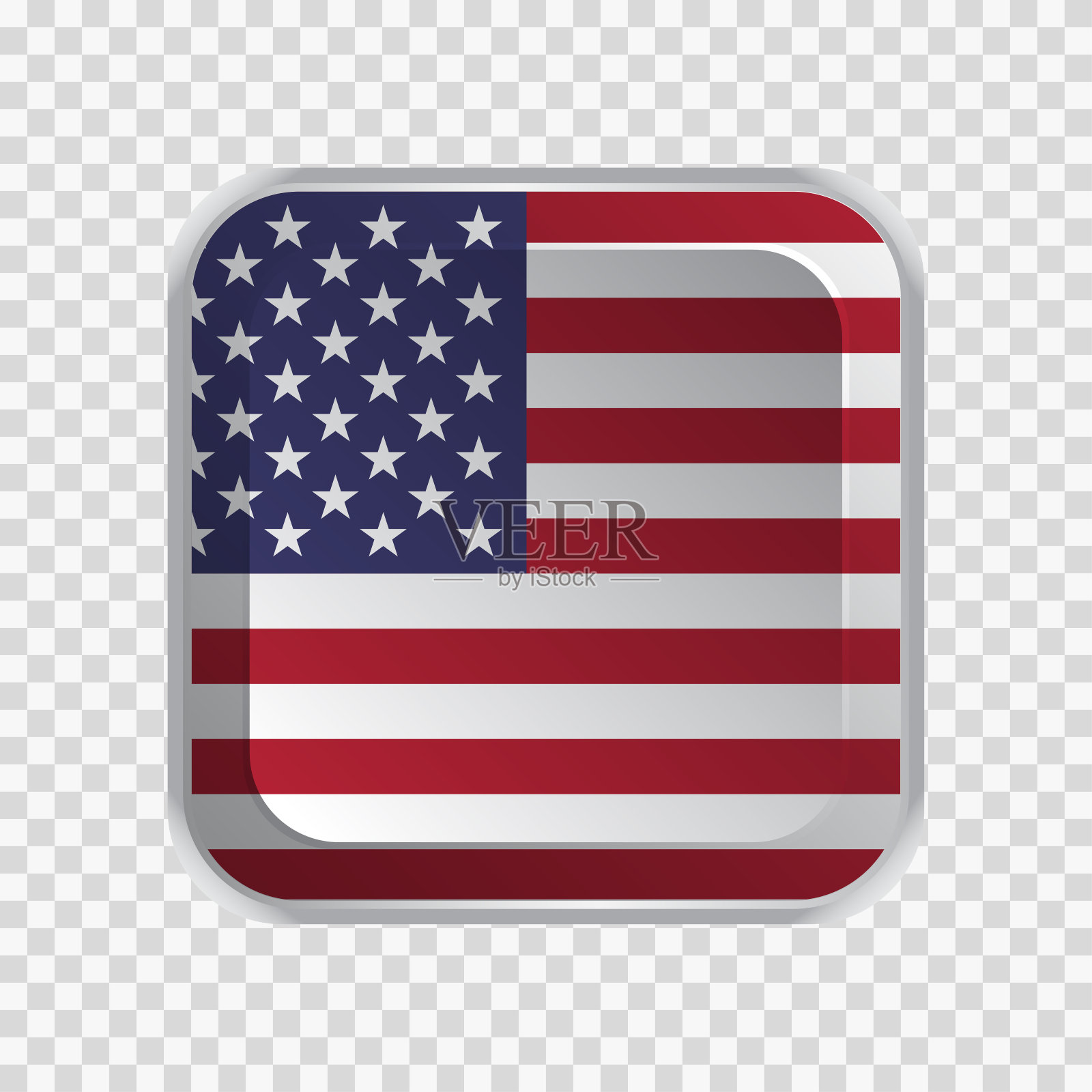 美国国旗在透明背景元素的网站上的方形按钮插画图片素材