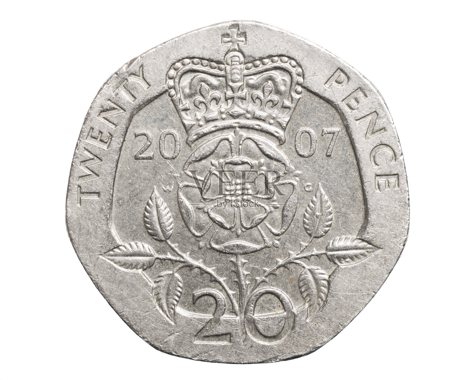 二十便士硬币孤立在白色背景上照片摄影图片