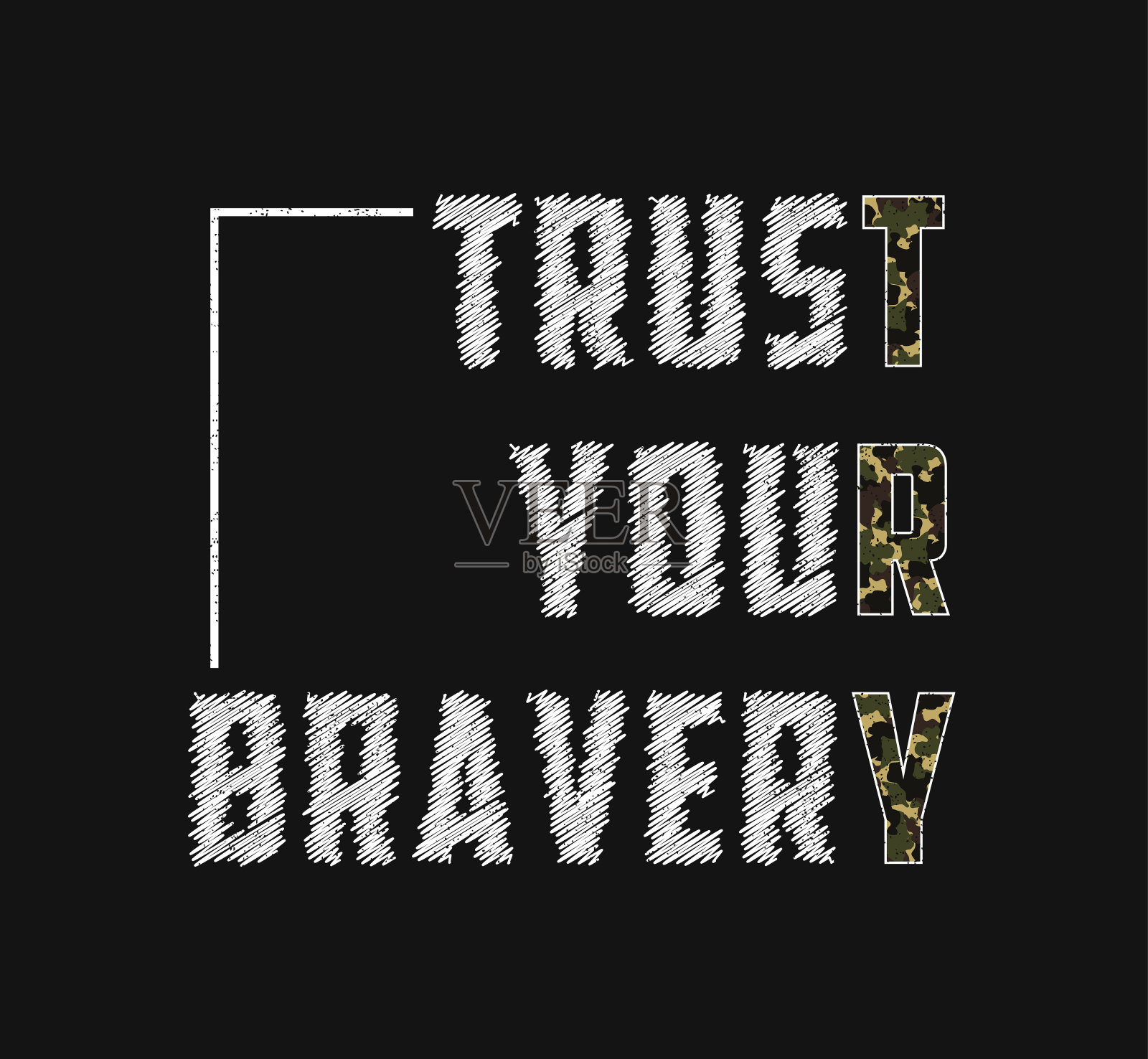 相信你的勇气——口号，试试有迷彩质感的t恤设计。军事的t恤设计。插画图片素材