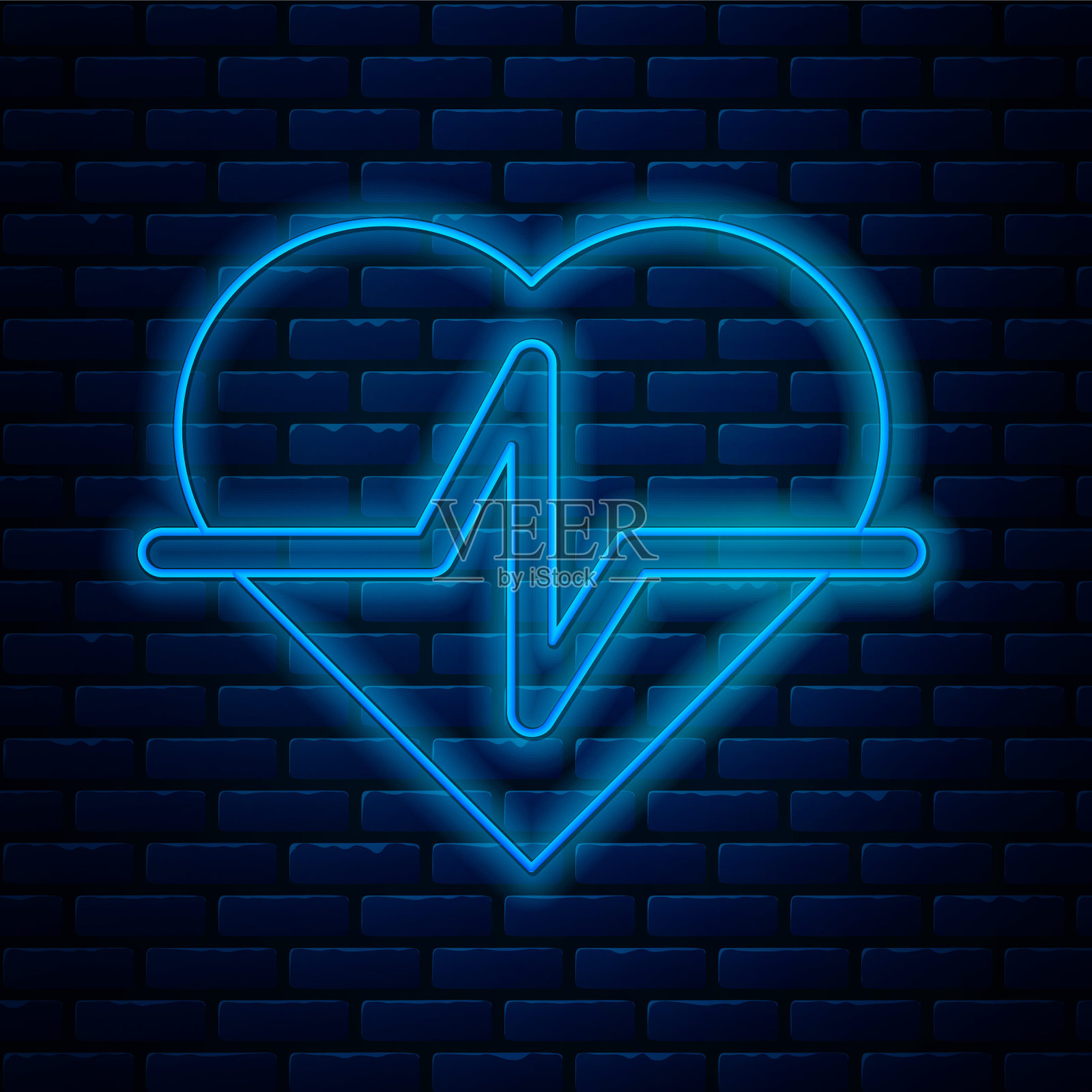 发光的霓虹灯线人寿保险图标孤立在砖墙背景。安全、安全、保护、保护理念。向量插画图片素材