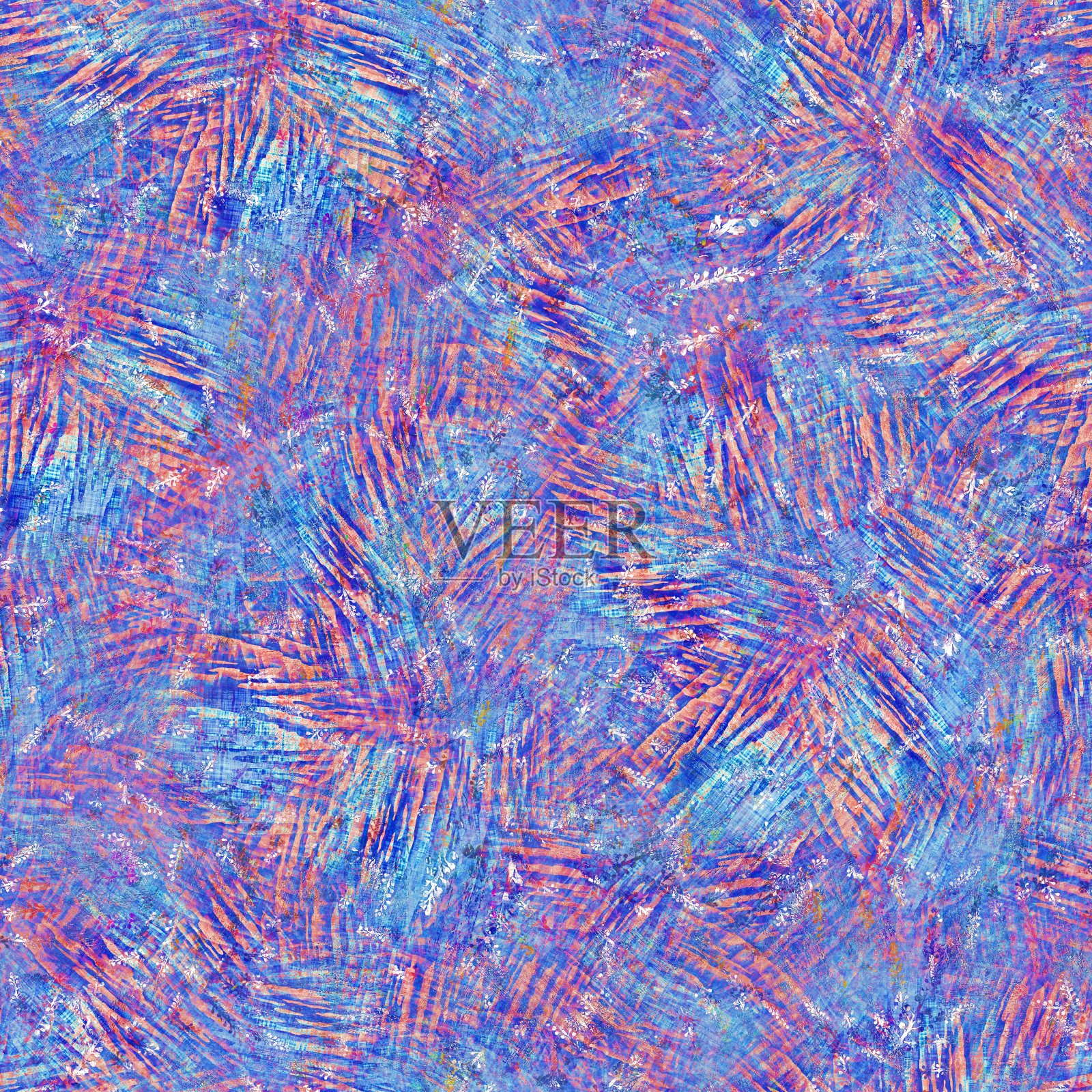 无缝夏季波西米亚水洗印花。垃圾光线水彩拼贴纹理背景。沙滩装图案织物。彩色粉蓝色粉彩模糊混搭印刷上的所有小故障插画图片素材