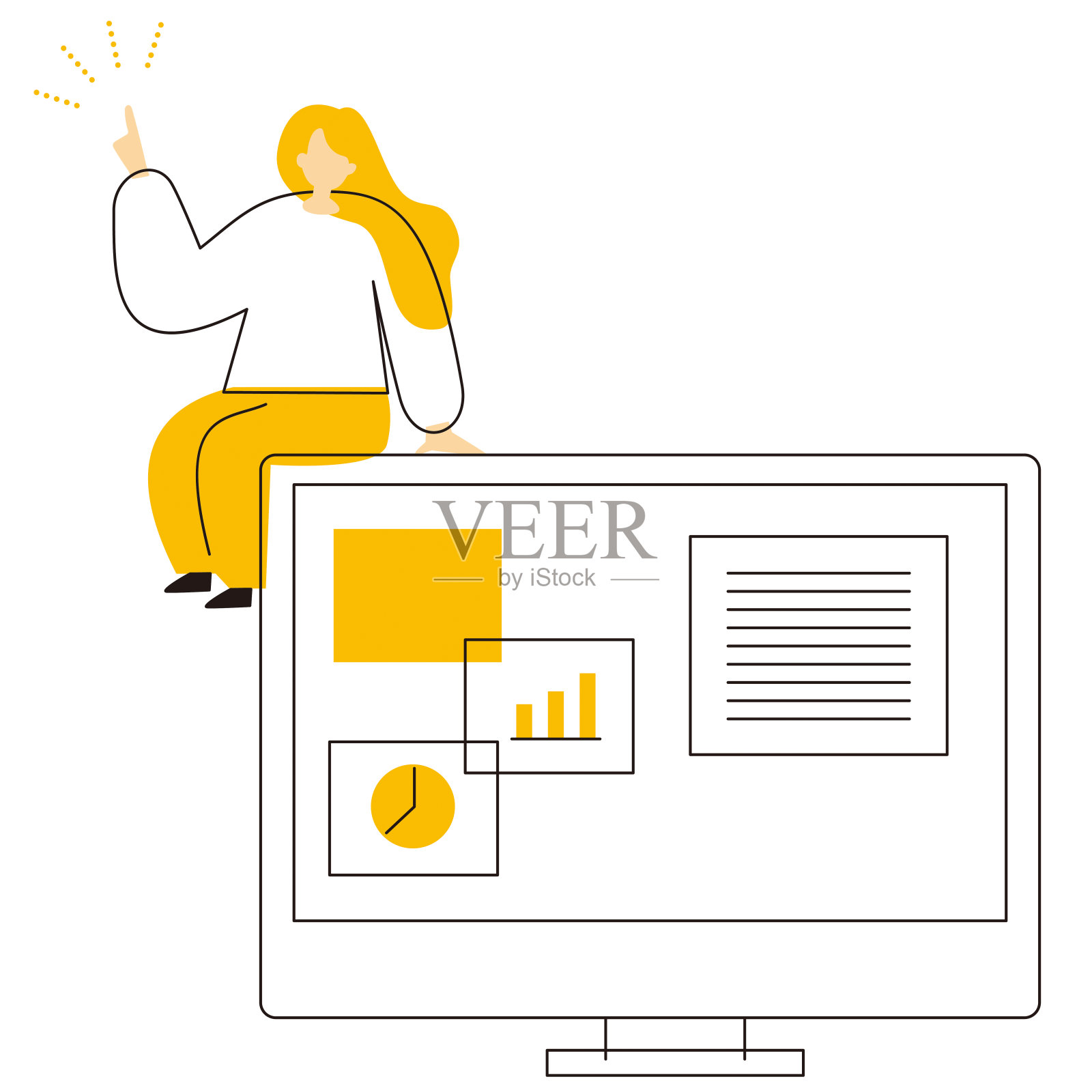 一个女人在电脑上的插图。插画图片素材