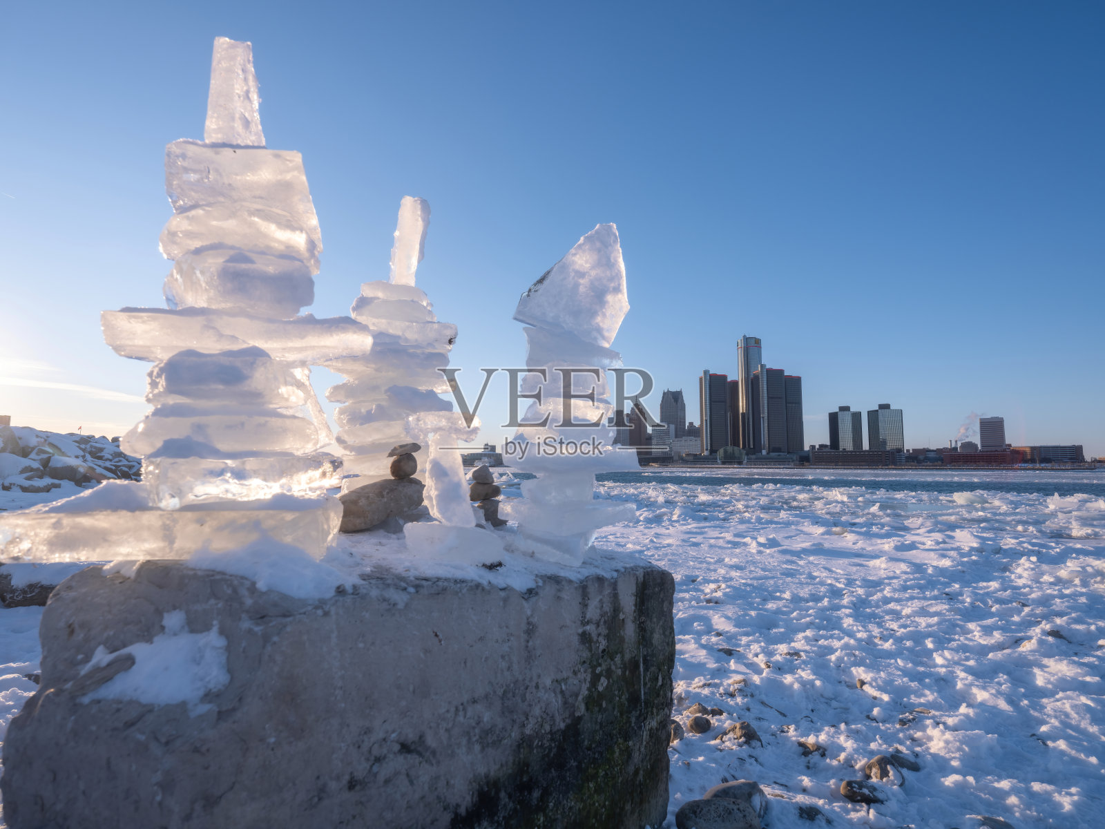 底特律-冬季天际线照片摄影图片