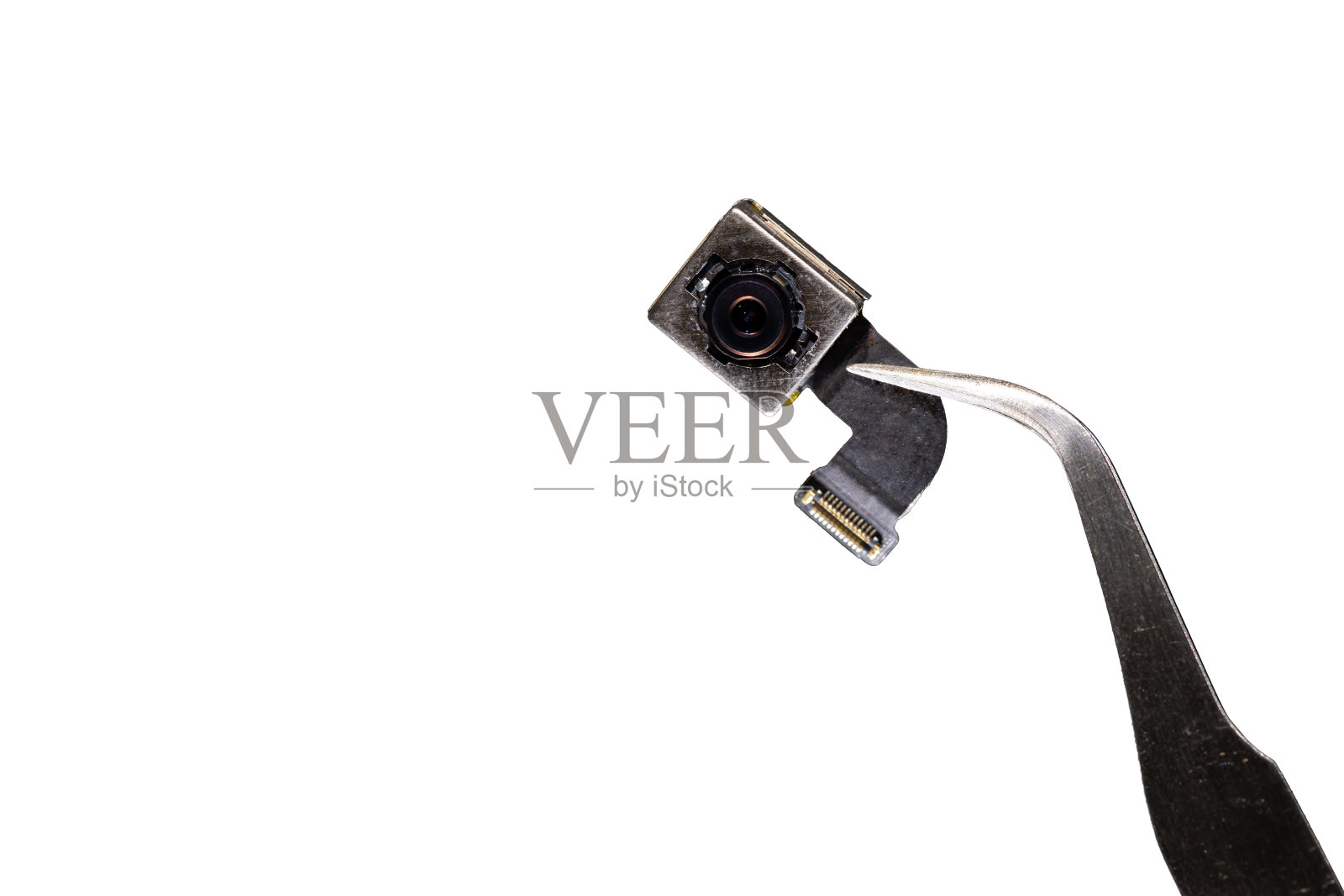 智能手机摄像头部分模块隔离在白色背景。照片摄影图片