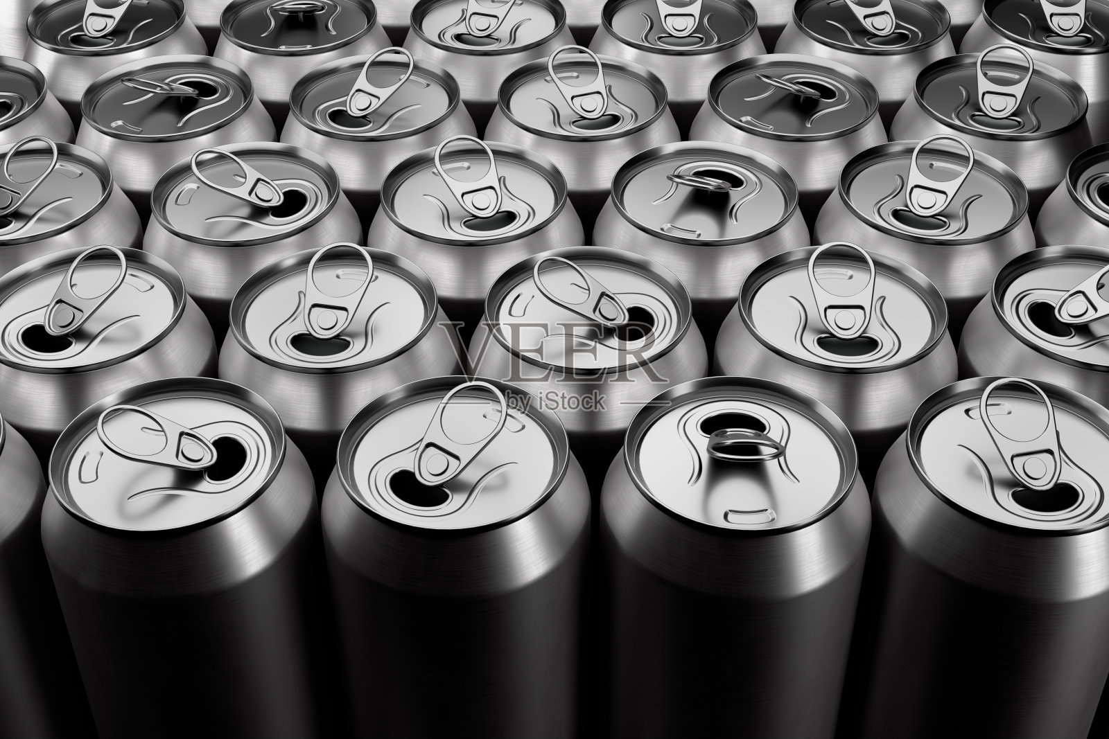 银可回收铝罐组从上面特写全框架照片摄影图片