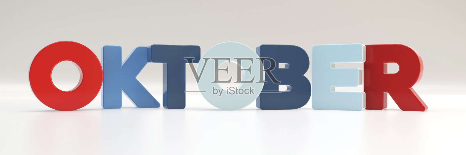 10月- 10月在德国3d塑料调色板与红，蓝，白，文字排版，3d渲染插图照片摄影图片