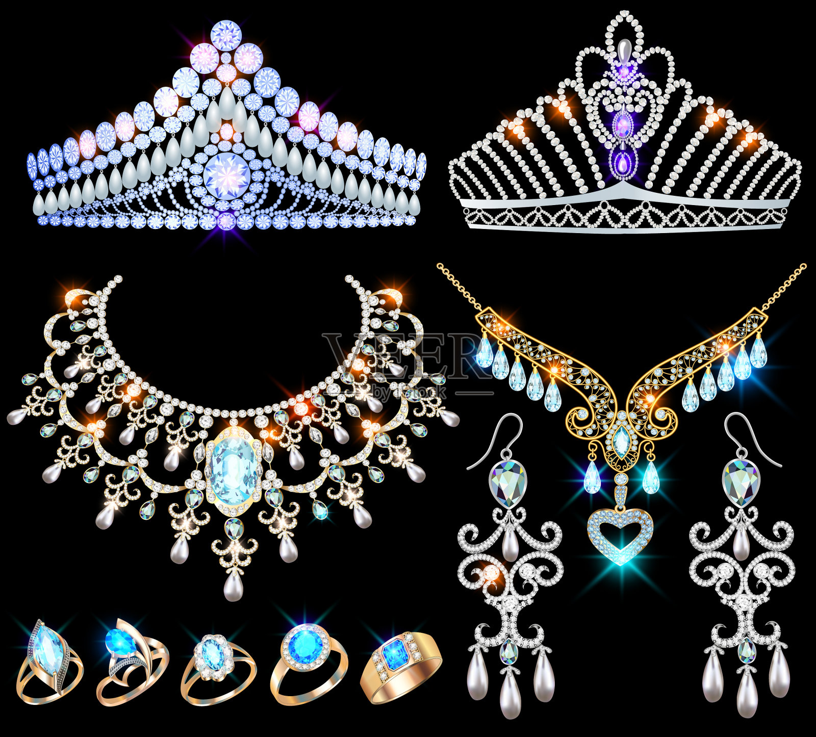 一套有链子和垂饰的珠宝插画图片素材