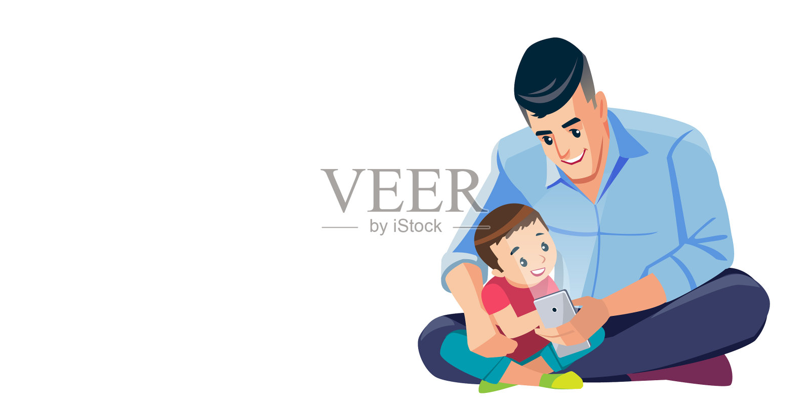 父亲和儿子自拍可爱卡通孤立插画图片素材