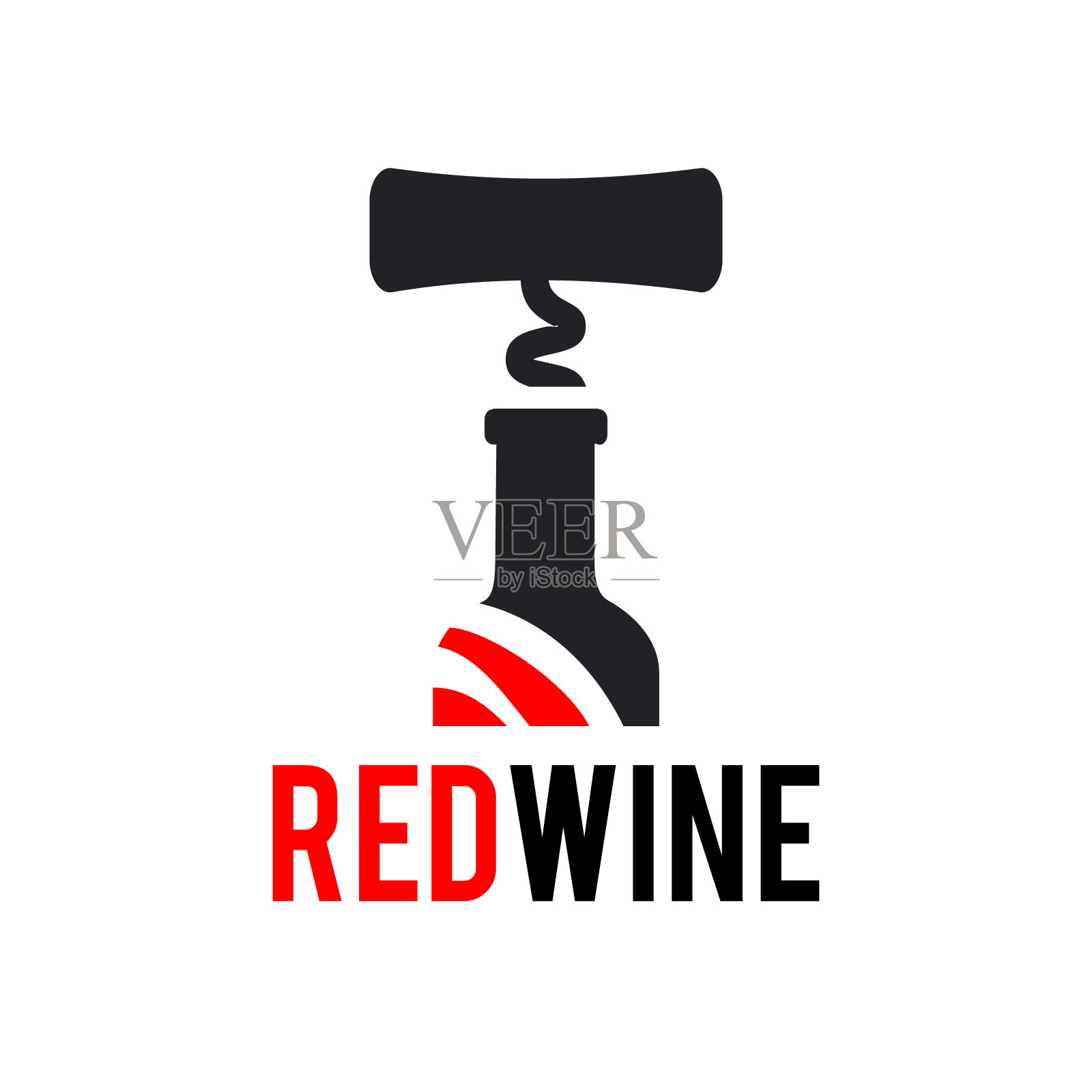 黑色开瓶器和一瓶红酒。现代标志设计插画图片素材