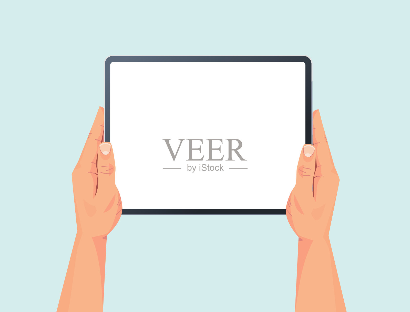 人手持平板电脑与空白触摸屏采用数字设备概念隔离水平插画图片素材