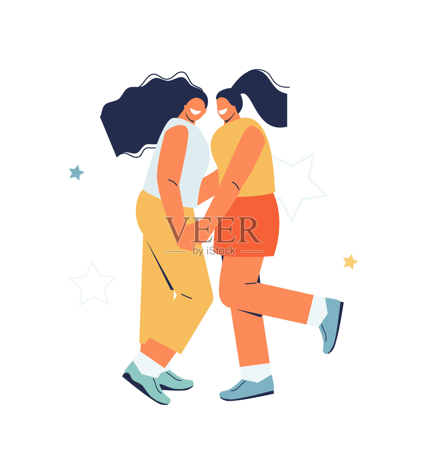 快乐拥抱女友矢量插图插画图片素材