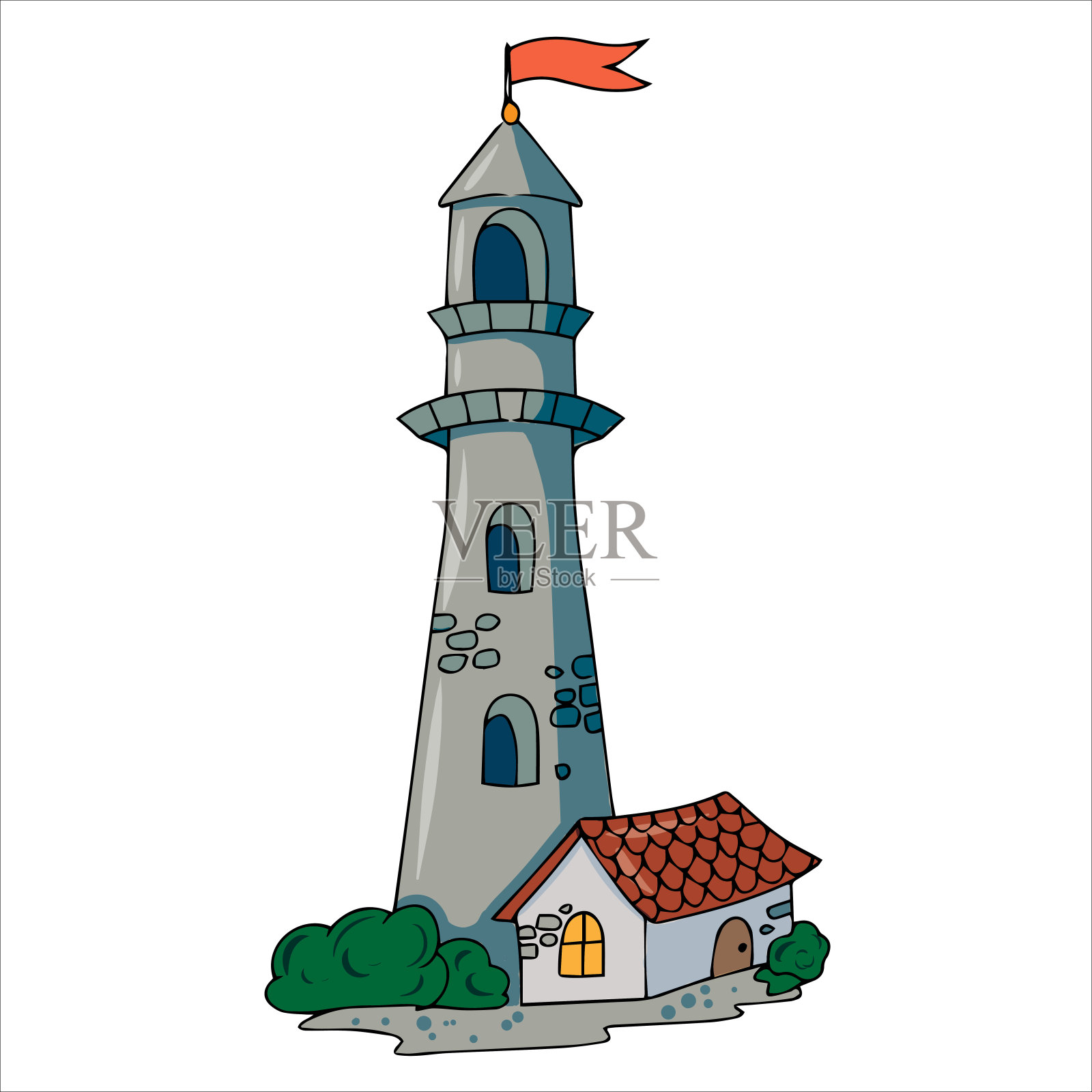 一套图纸上的海洋主题。灯塔矢量插图孤立在白色背景。设计元素图片