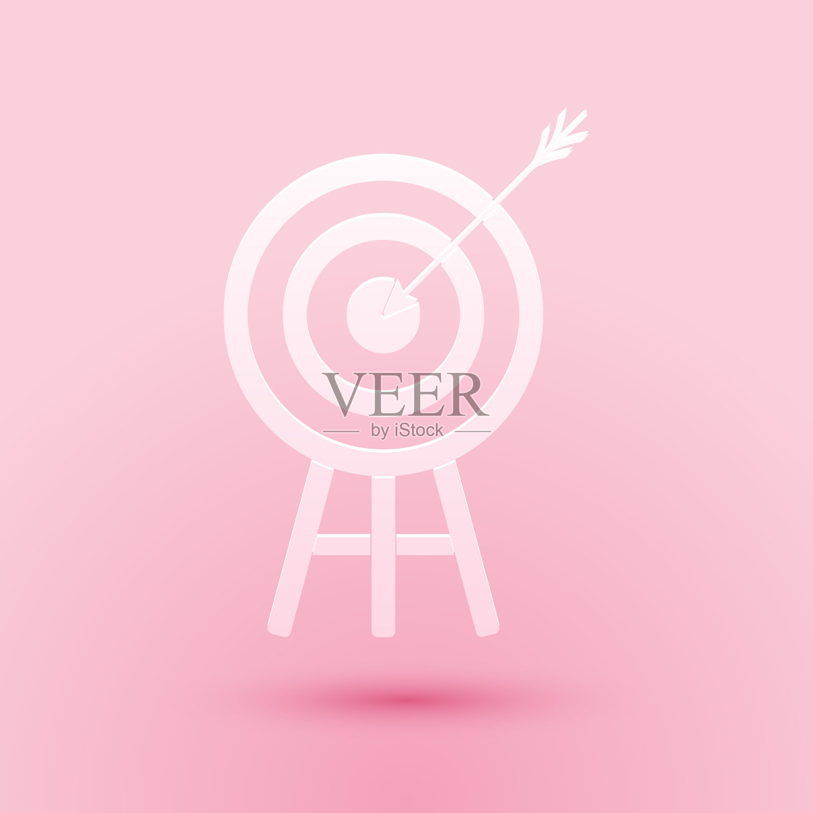 纸切割目标与箭头图标隔离在粉红色插画图片素材