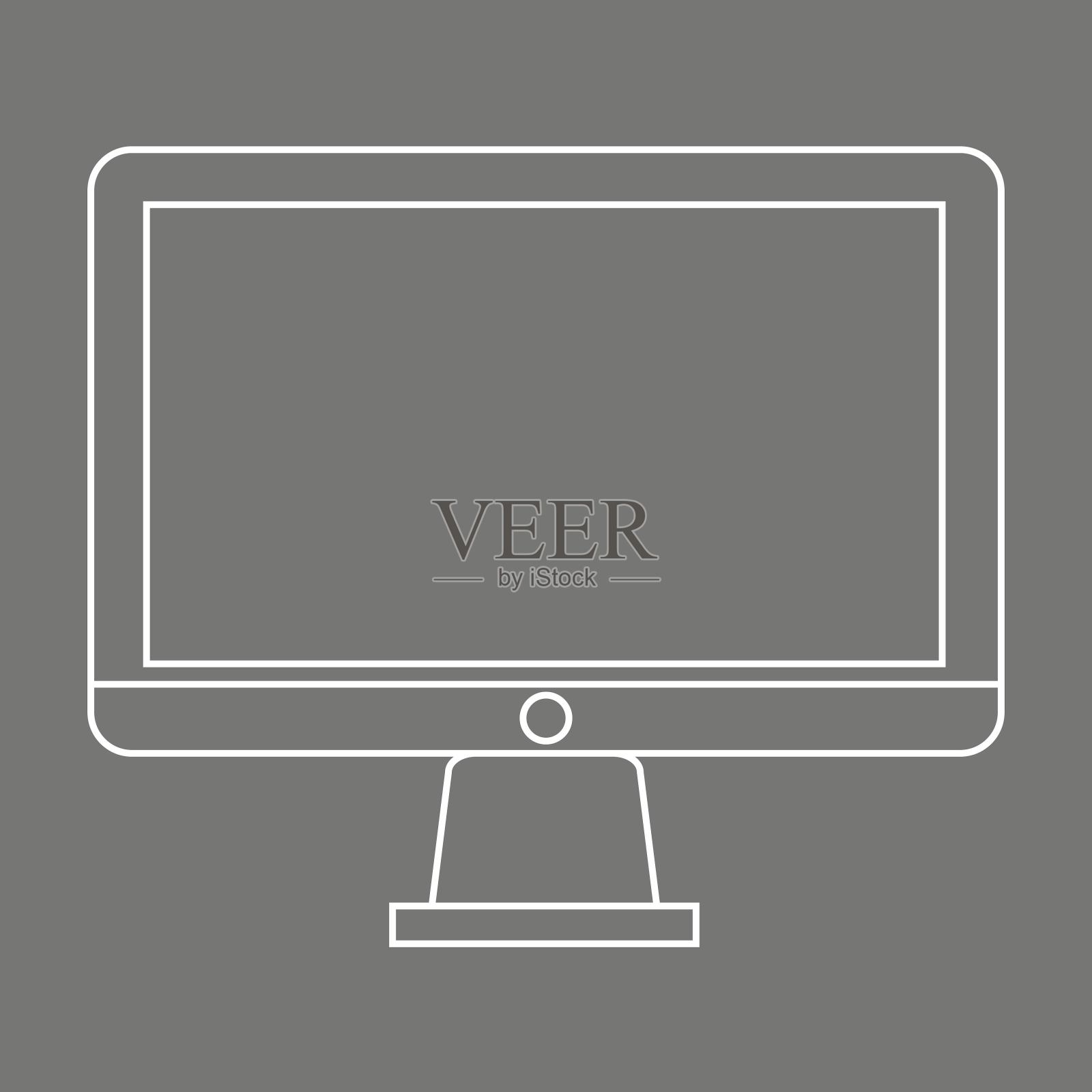 灰色背景上的白色轮廓监视器图标图标素材
