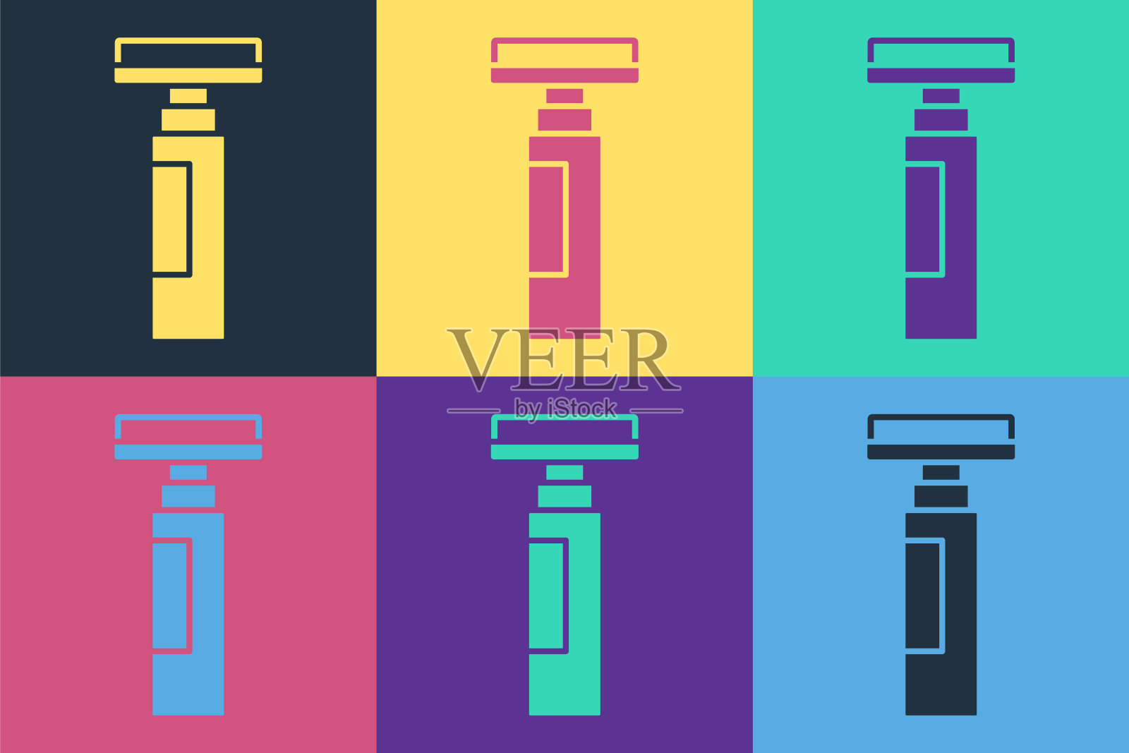 波普艺术标记笔图标孤立的颜色背景。向量插画图片素材