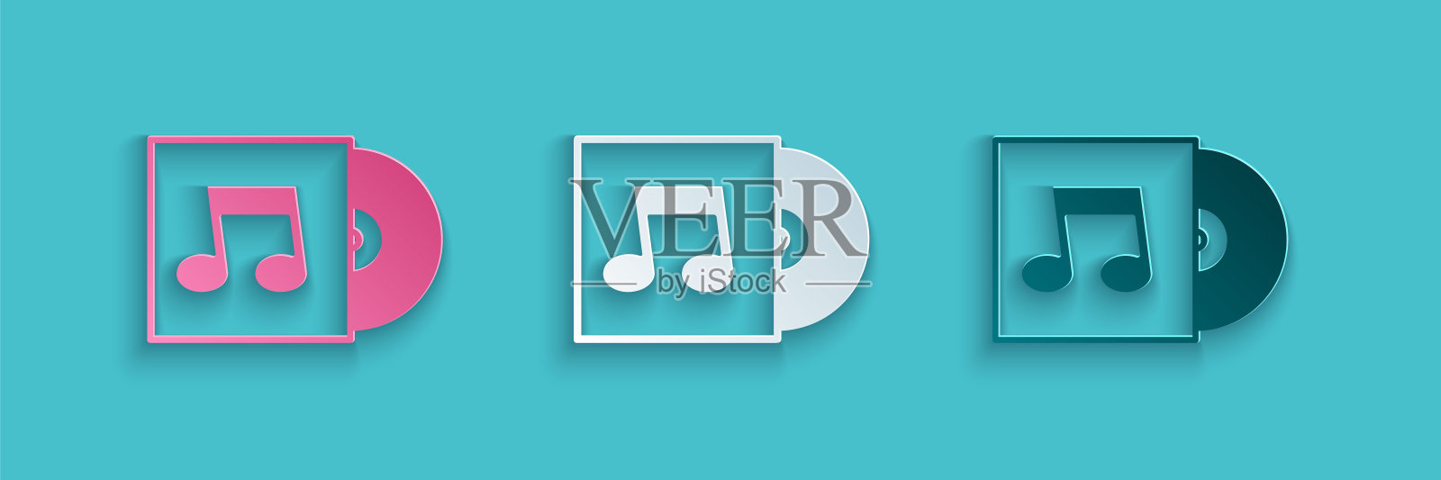 剪纸乙烯基磁盘图标孤立在蓝色背景。纸艺术风格。向量插画图片素材