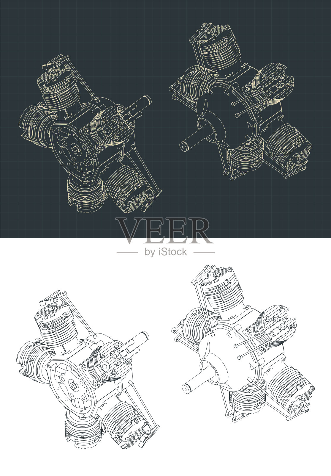 径向发动机等距图插画图片素材