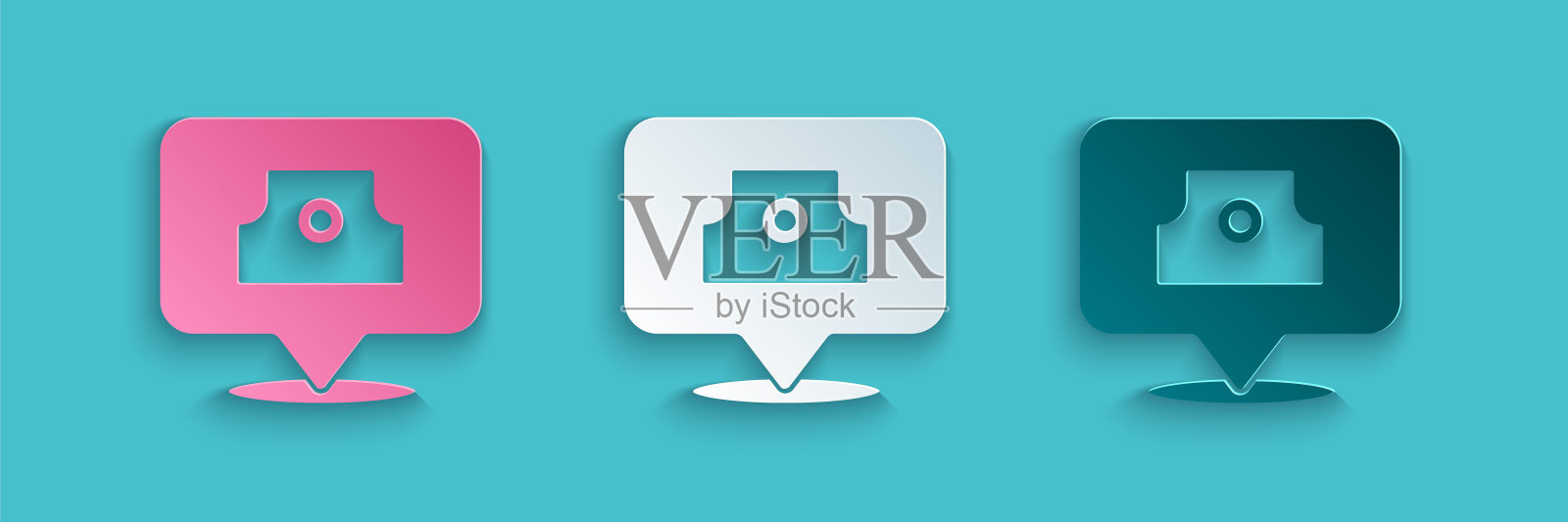 剪纸喷雾器可以喷嘴帽图标隔离在蓝色背景上。纸艺术风格。向量图标素材