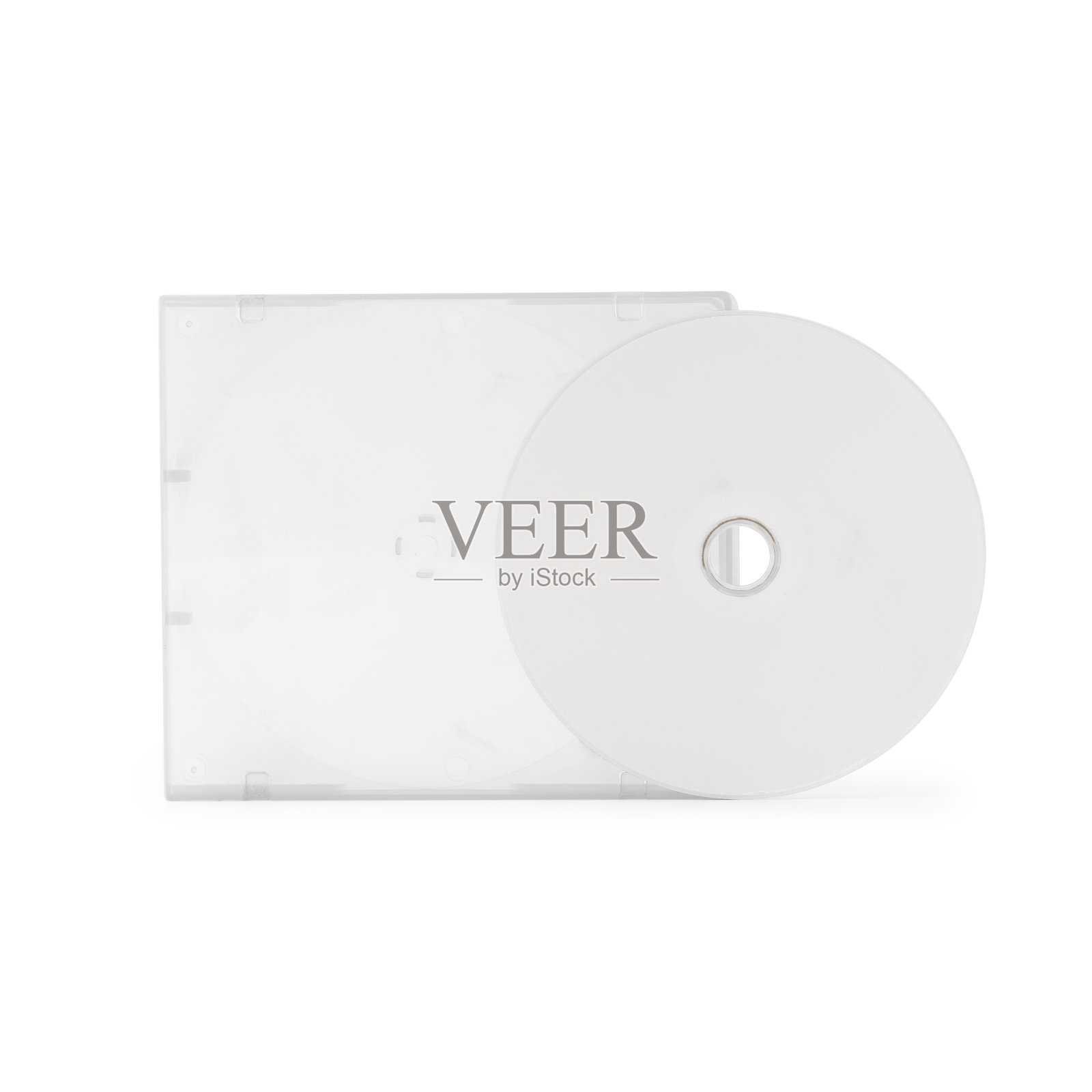 真实的白色cd与盒盖模板隔离在白色背景和剪切路径照片摄影图片