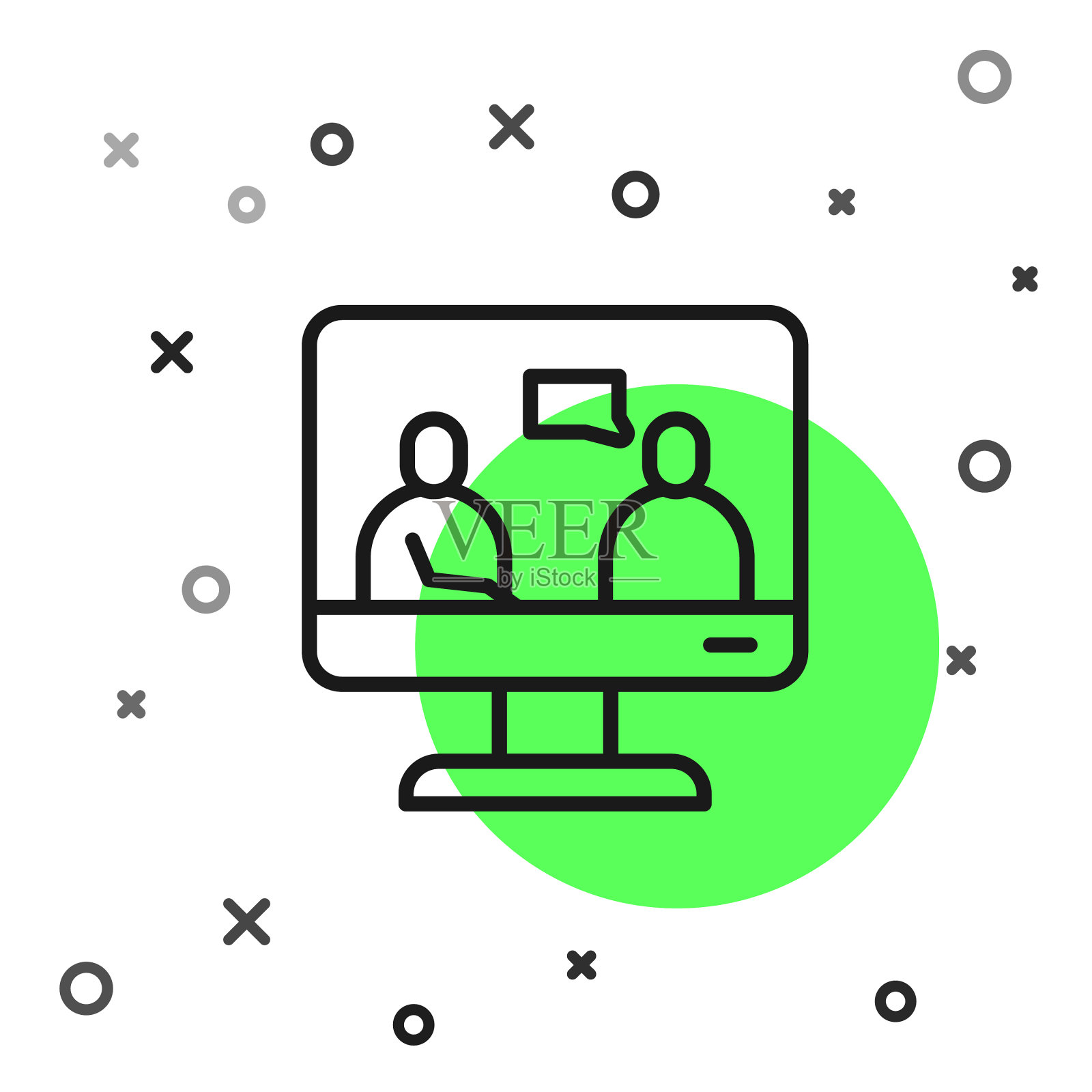 黑线在线教育和毕业图标插画图片素材