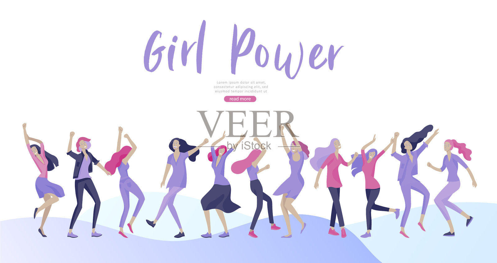 网页设计模板与快乐的女人跳舞插画图片素材