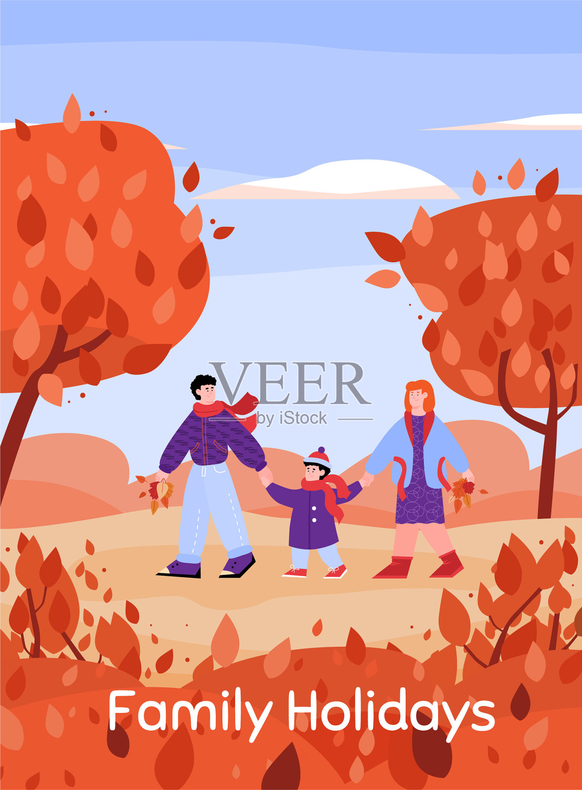 家庭假日秋卡——山水插画图片素材