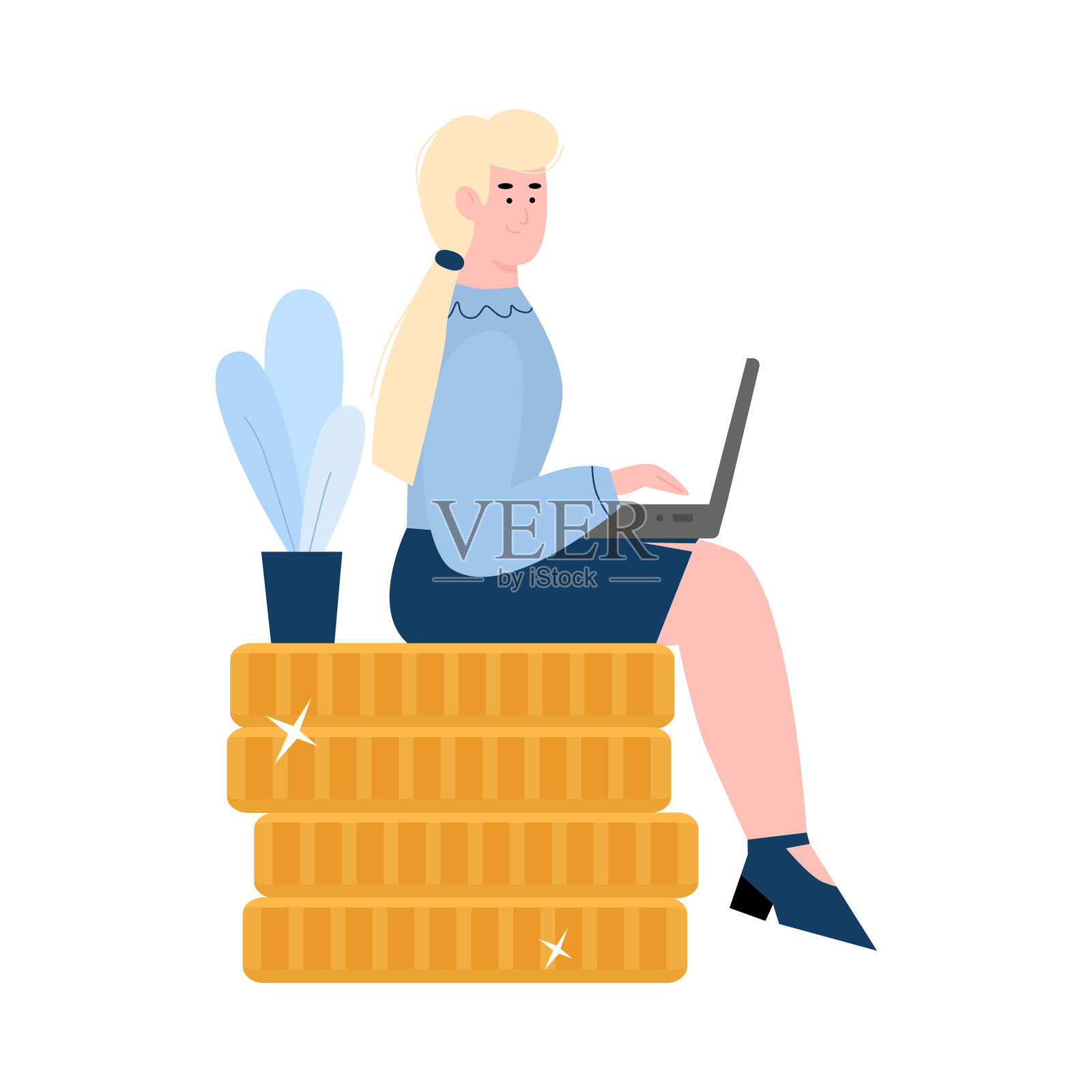 商人或企业家与硬币卡通设计元素图片