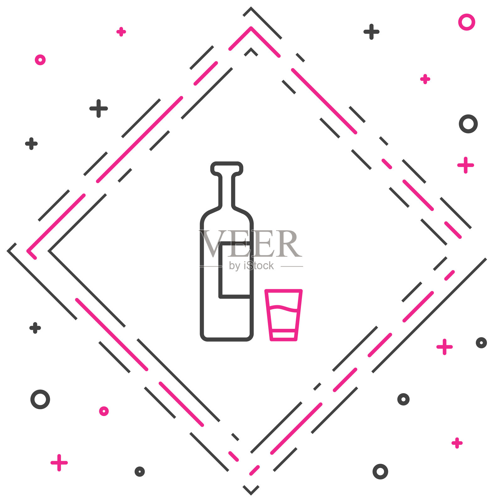 行威士忌酒瓶和玻璃图标隔离图标素材