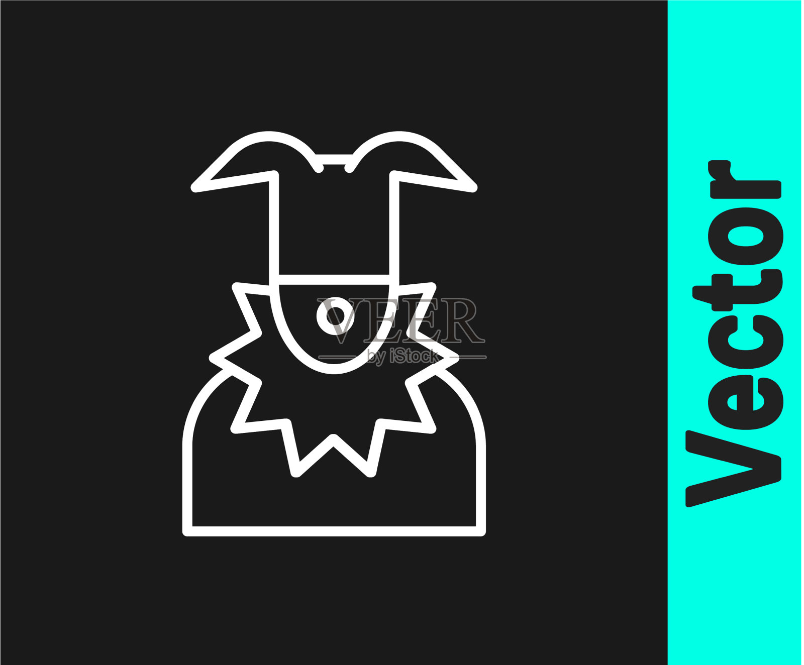 白线小丑头图标孤立在黑色插画图片素材