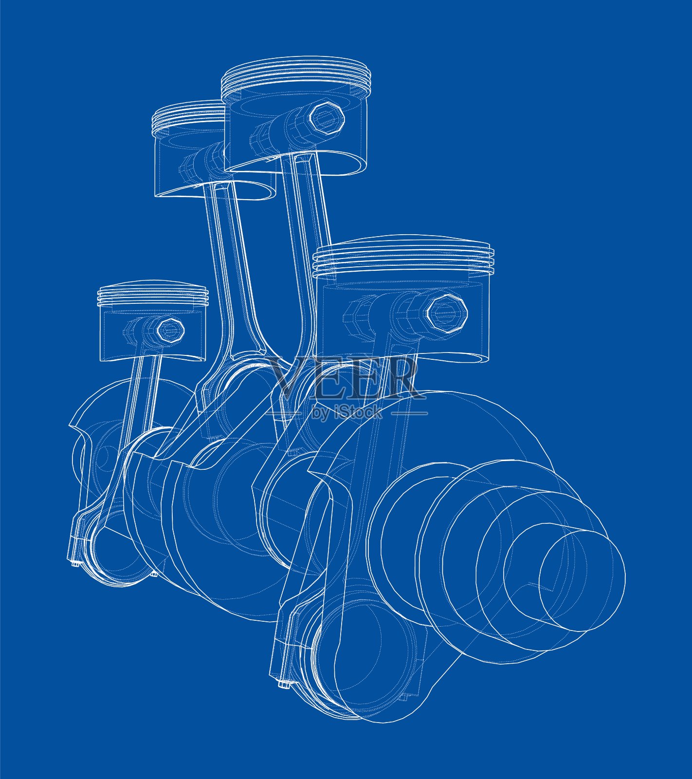 带活塞外形的发动机曲轴。向量插画图片素材