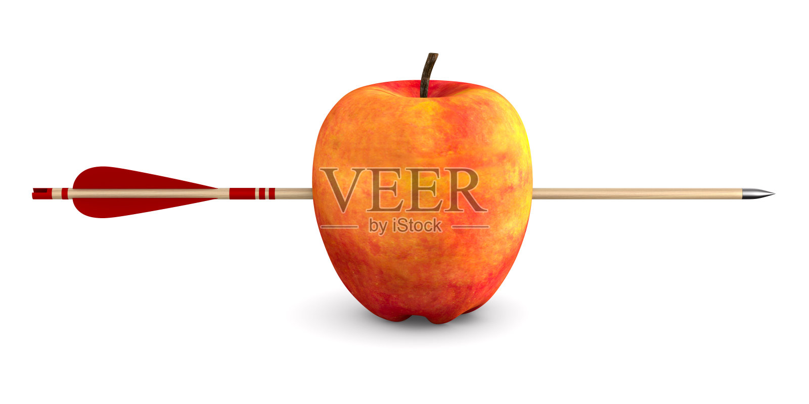 白色背景上的红苹果和箭头。孤立的3 d演示照片摄影图片