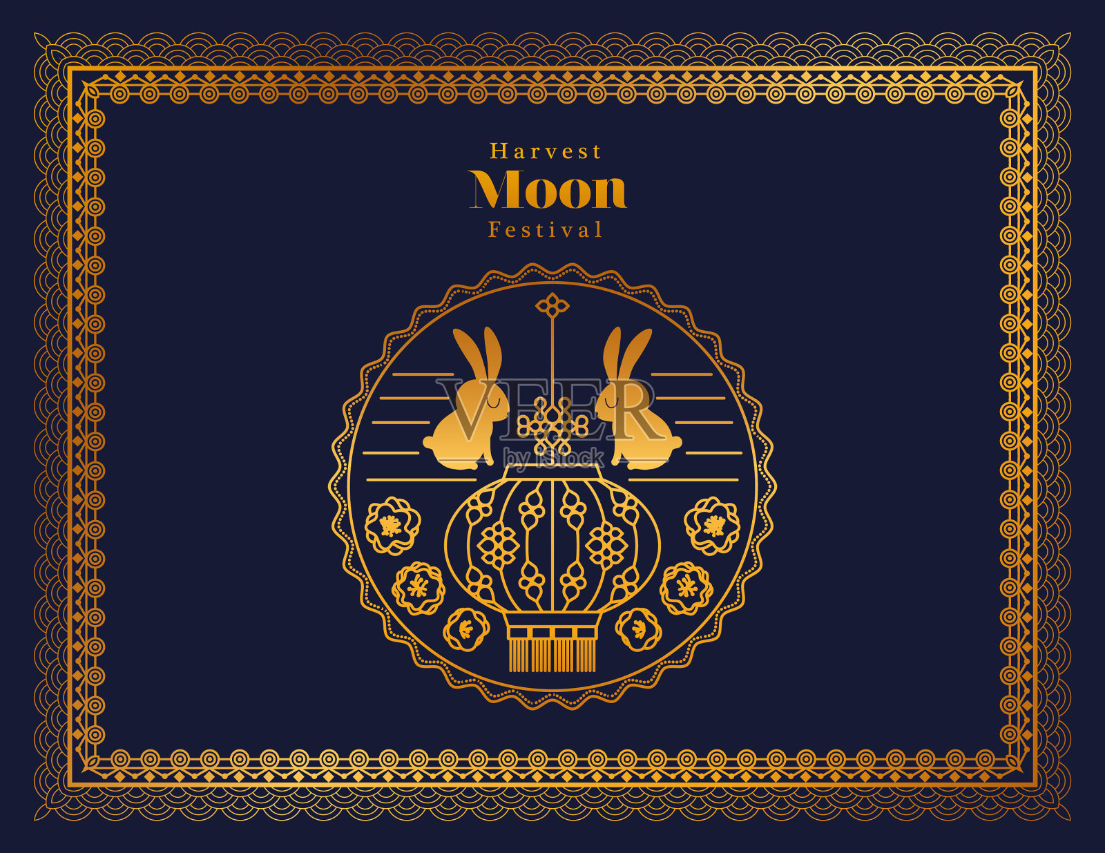 中秋与兔和海豹在一起插画图片素材