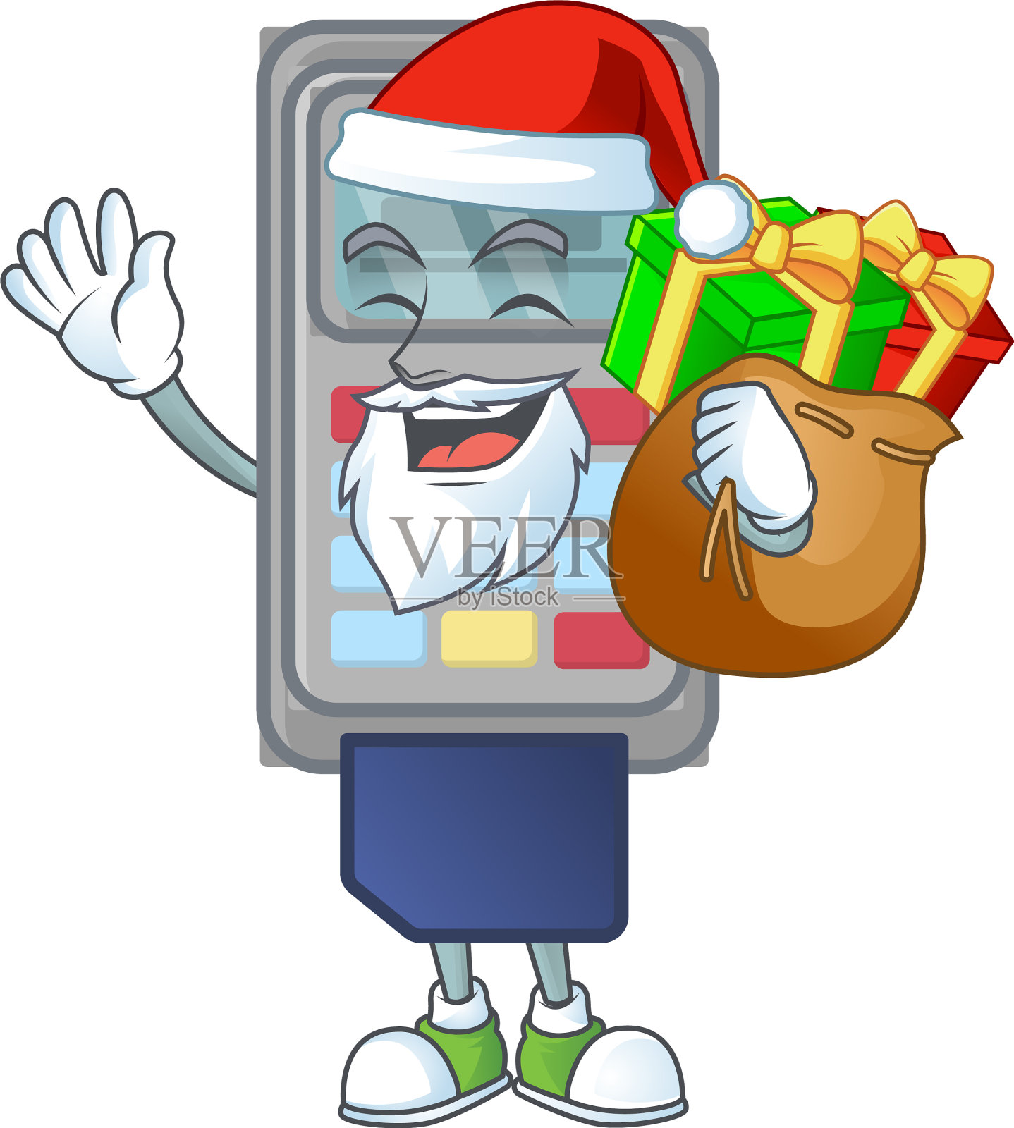 圣诞老人pos机卡通有一个麻袋礼物插画图片素材
