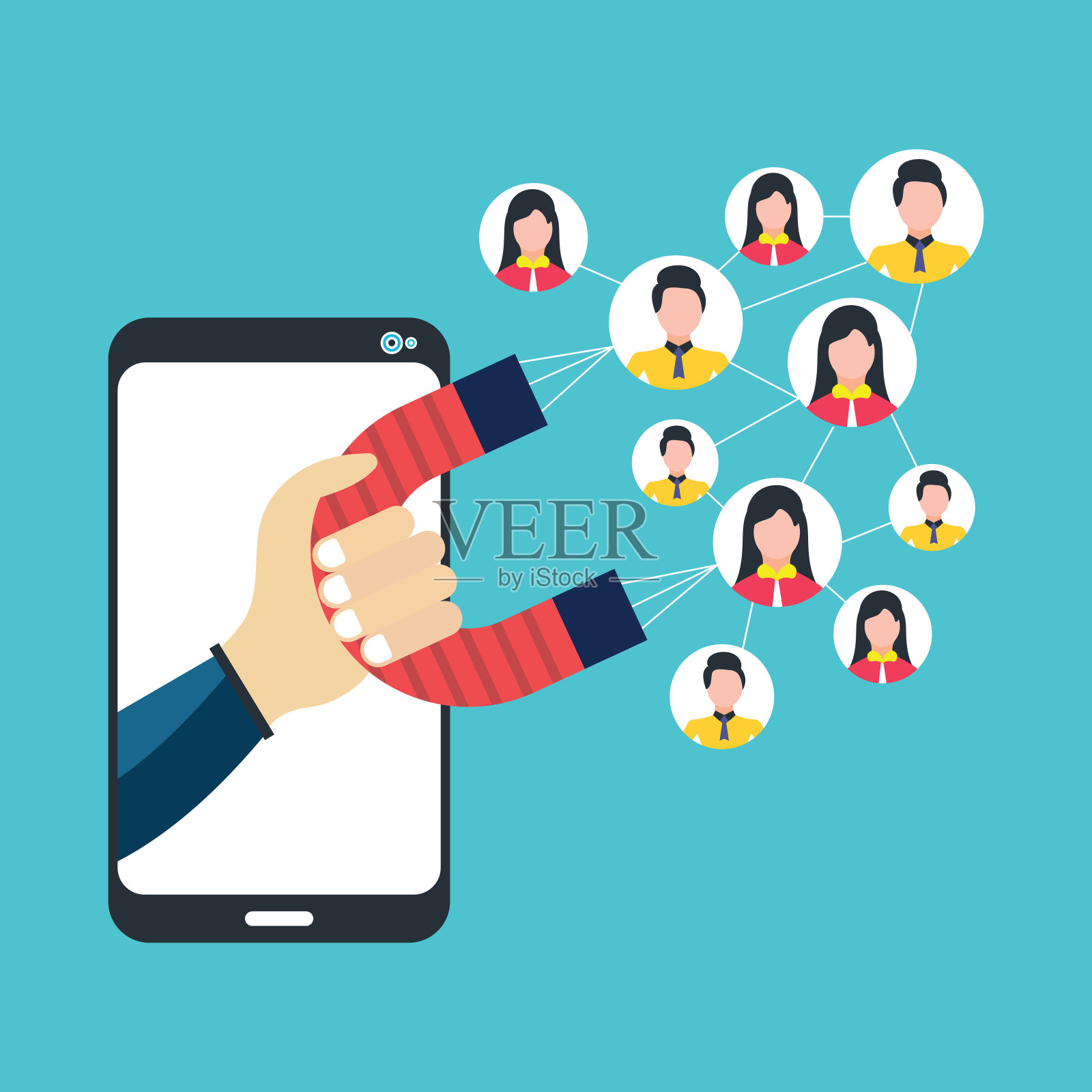 获取客户的概念。手用磁铁吸引新消费者插画图片素材